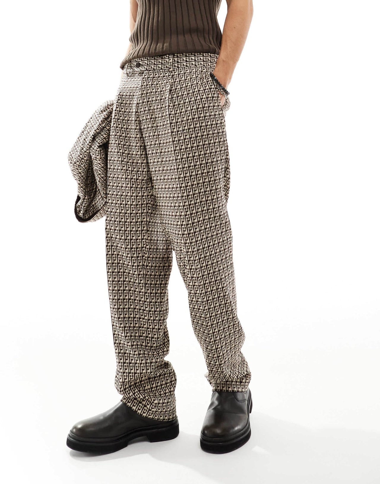 Viggo fernandes oversized checked suit trousers in tan - ASOS Sample Sale EU Store