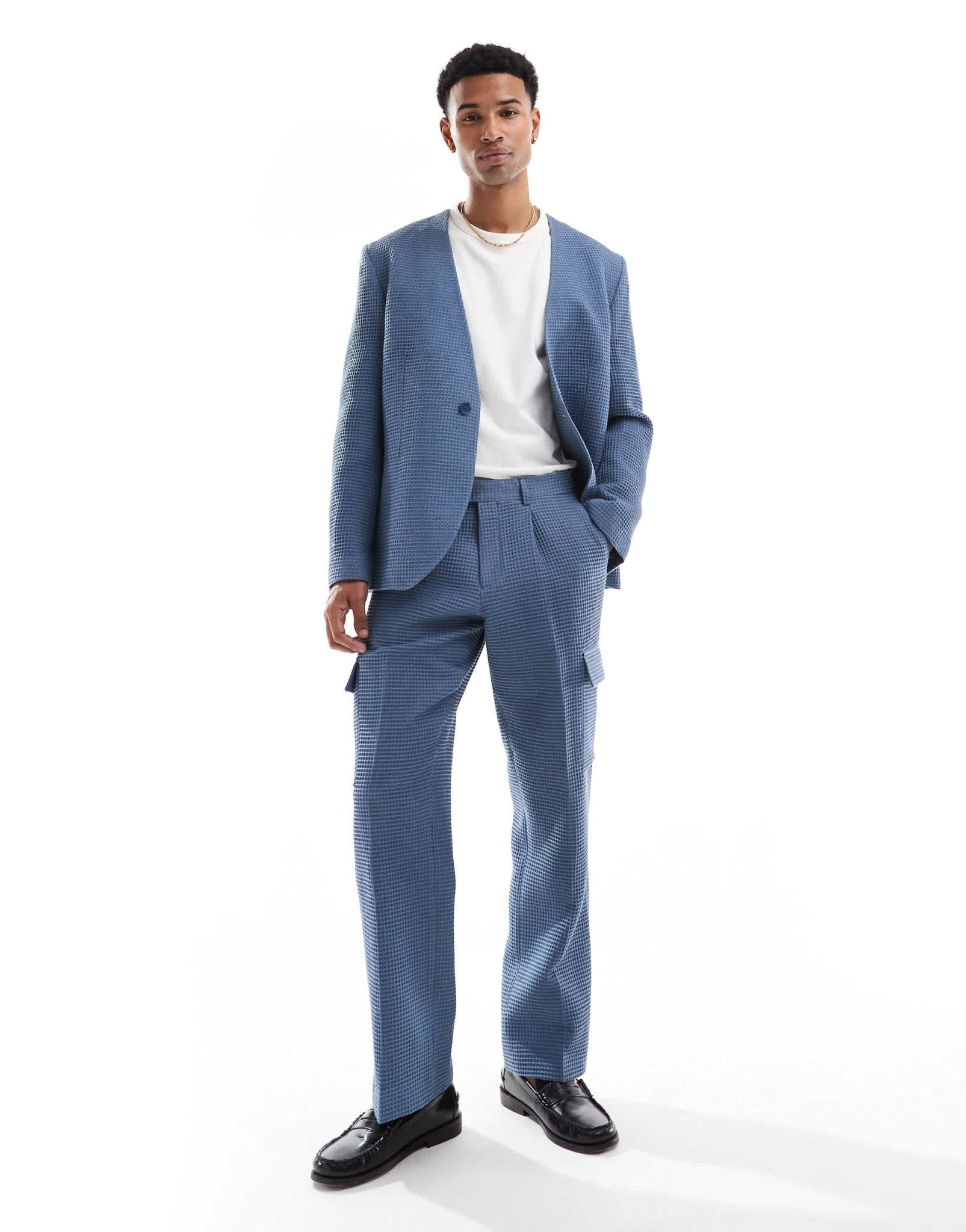 Viggo tailoreed cargo trousers in waffle in stone blue co - ord - ASOS Sample Sale EU Store