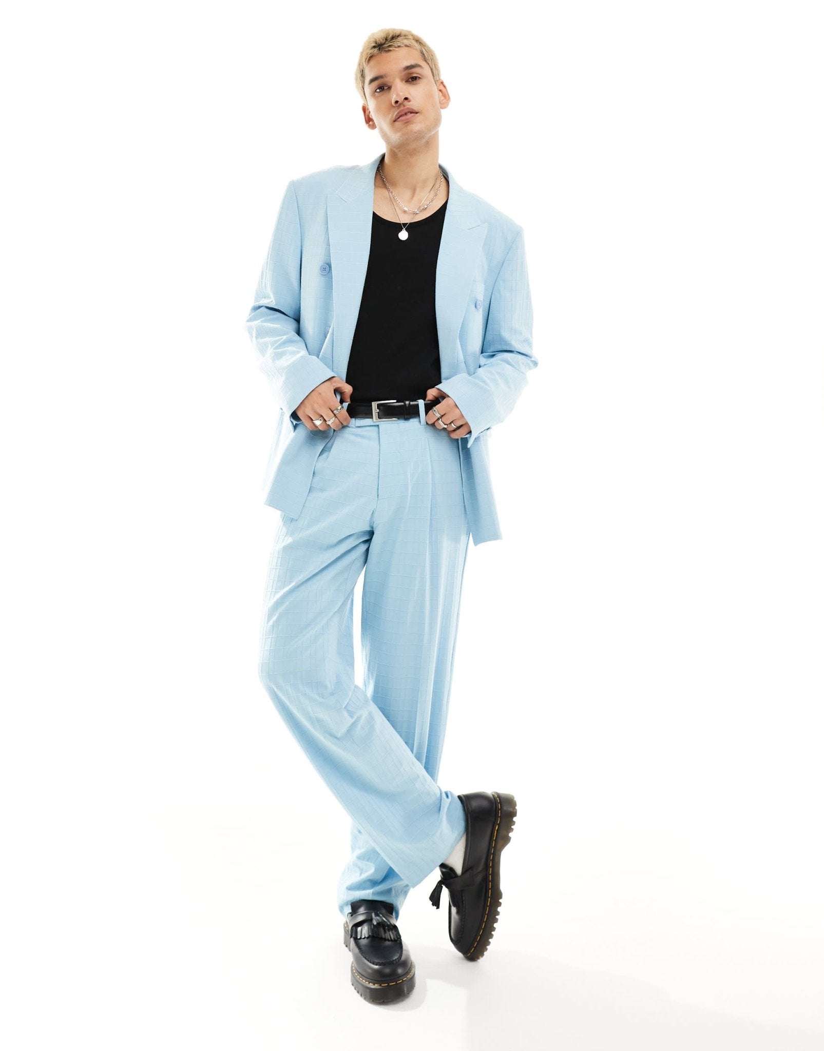 Viggo zidan printed oversized suit trousers in baby blue - ASOS Sample Sale EU Store