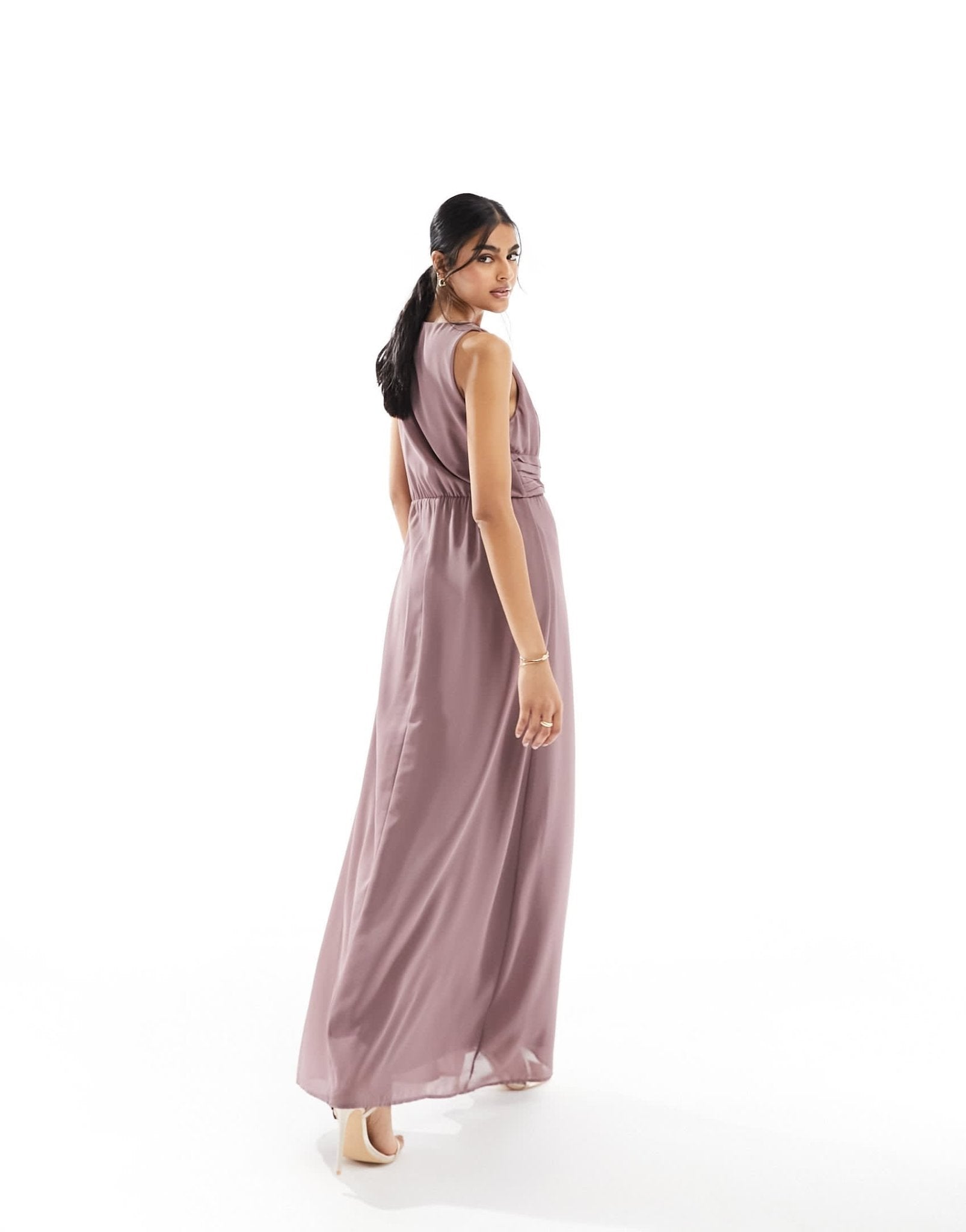 Vila Bridesmaid wrap waist detail maxi dress with pleat front in taupe - ASOS Sample Sale EU Store