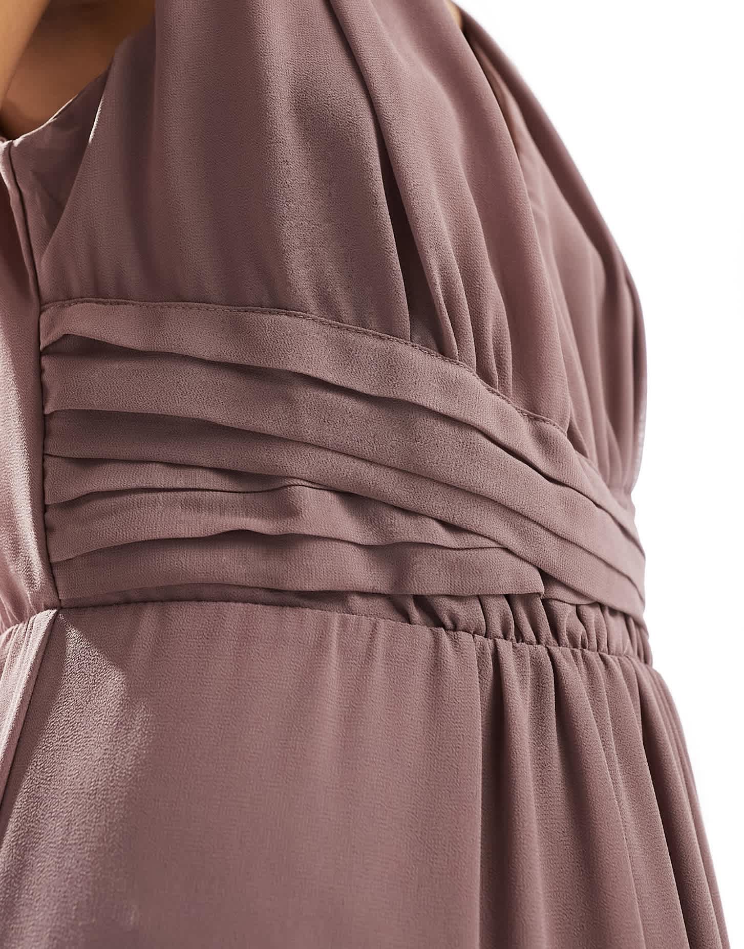 Vila Bridesmaid wrap waist detail maxi dress with pleat front in taupe - ASOS Sample Sale EU Store