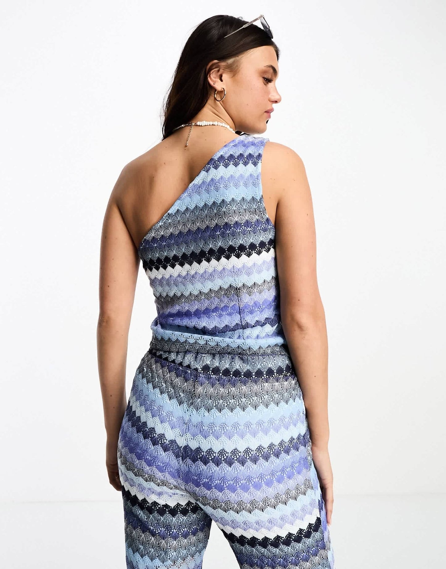 Vila chevron one shoulder top co - ord in blue - ASOS Sample Sale EU Store