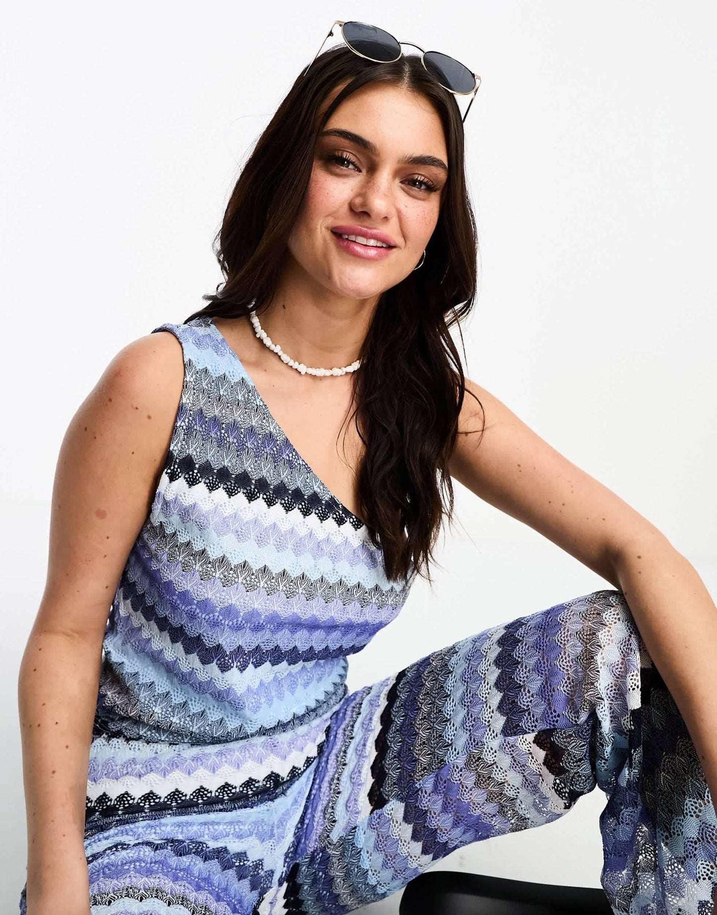 Vila chevron one shoulder top co - ord in blue - ASOS Sample Sale EU Store