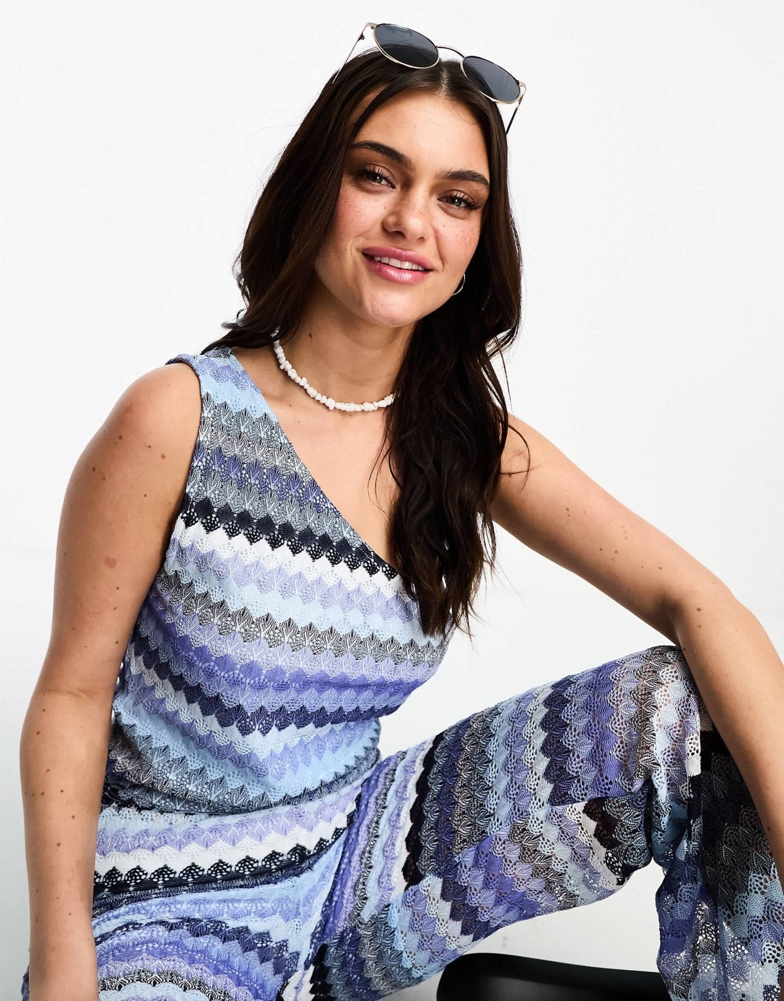 Vila chevron one shoulder top co - ord in blue - ASOS Sample Sale EU Store