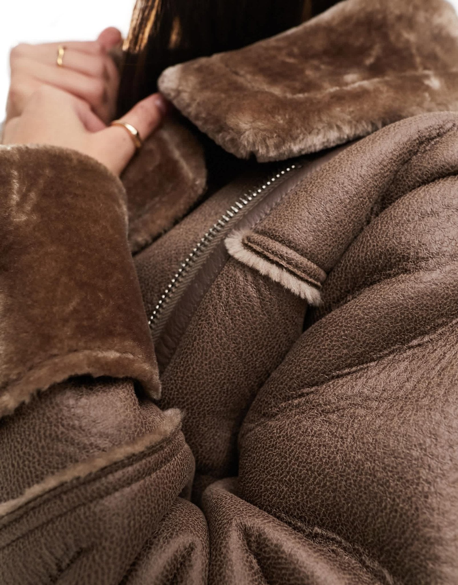 Vila faux fur aviator jacket in brown - ASOS Sample Sale EU Store