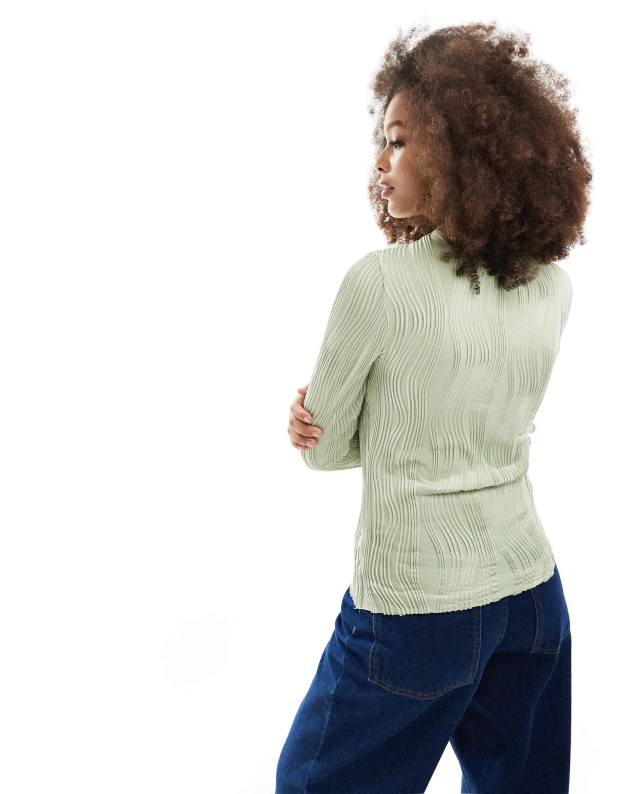Vila high neck top with textured swirl in sage - ASOS Sample Sale EU Store