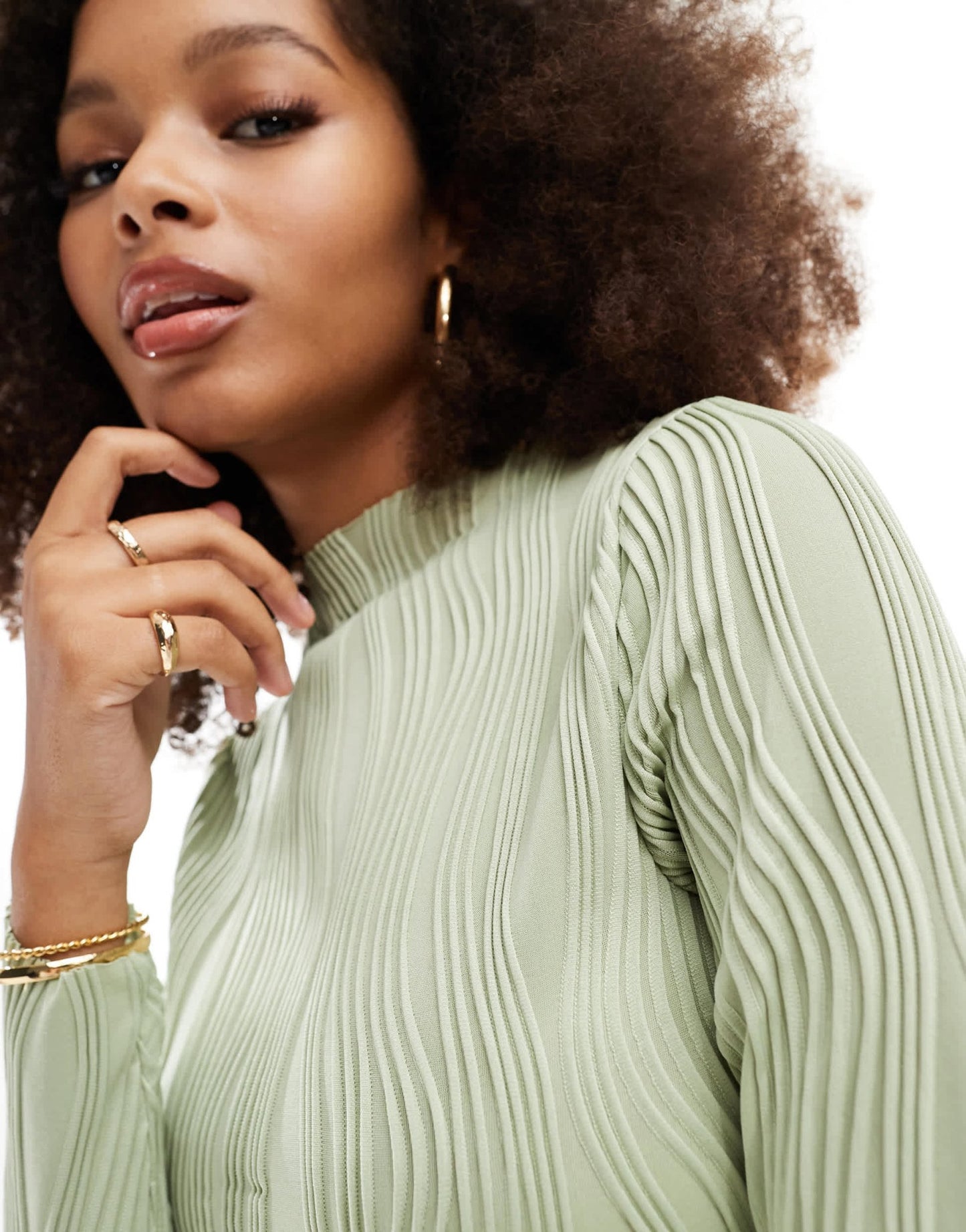 Vila high neck top with textured swirl in sage - ASOS Sample Sale EU Store