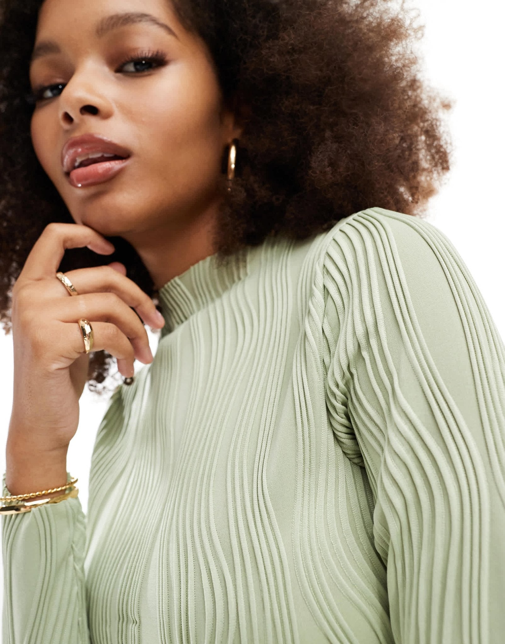 Vila high neck top with textured swirl in sage - ASOS Sample Sale EU Store