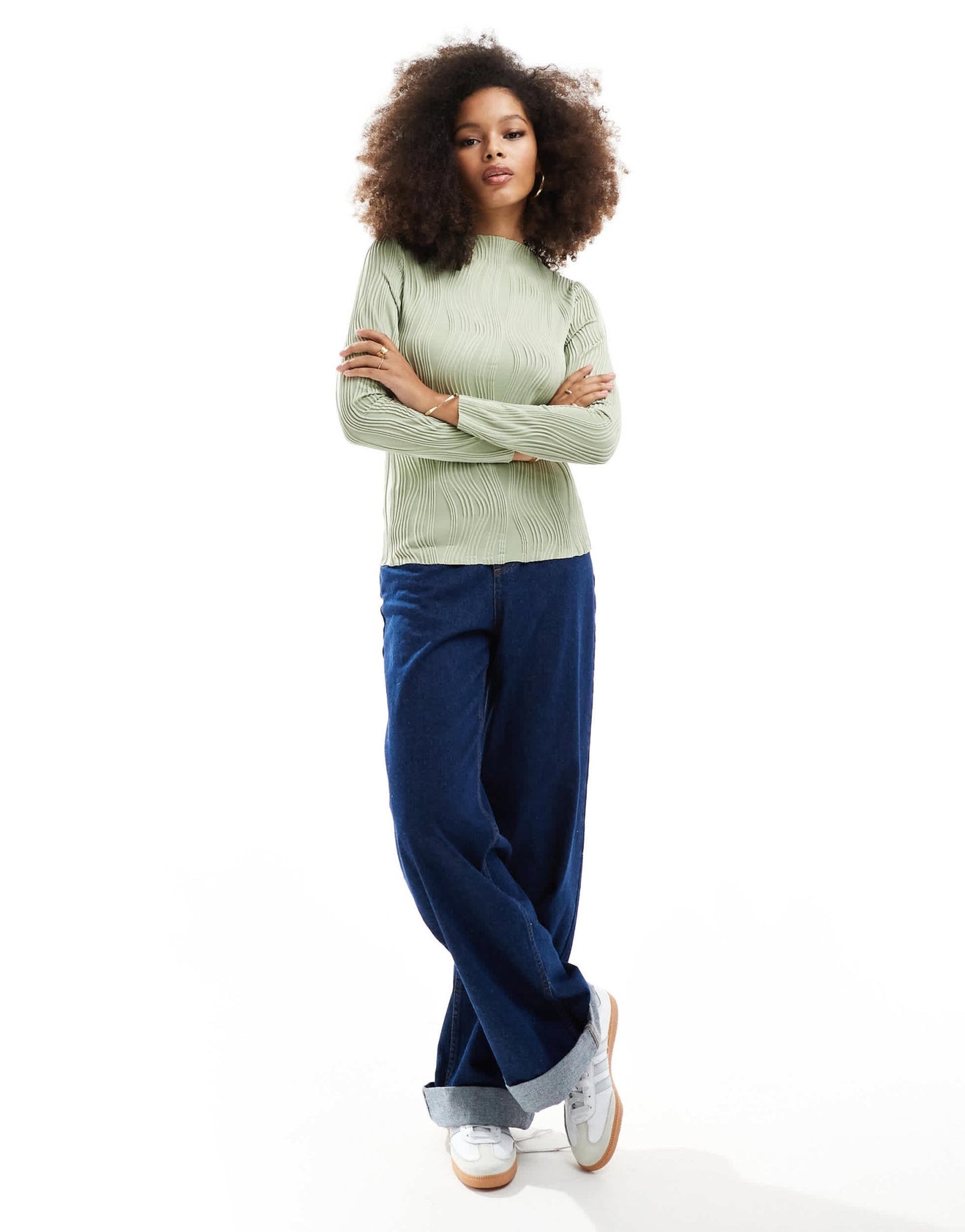 Vila high neck top with textured swirl in sage - ASOS Sample Sale EU Store