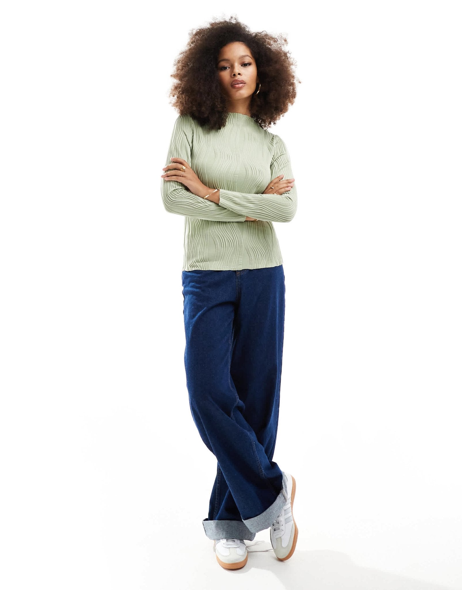 Vila high neck top with textured swirl in sage - ASOS Sample Sale EU Store