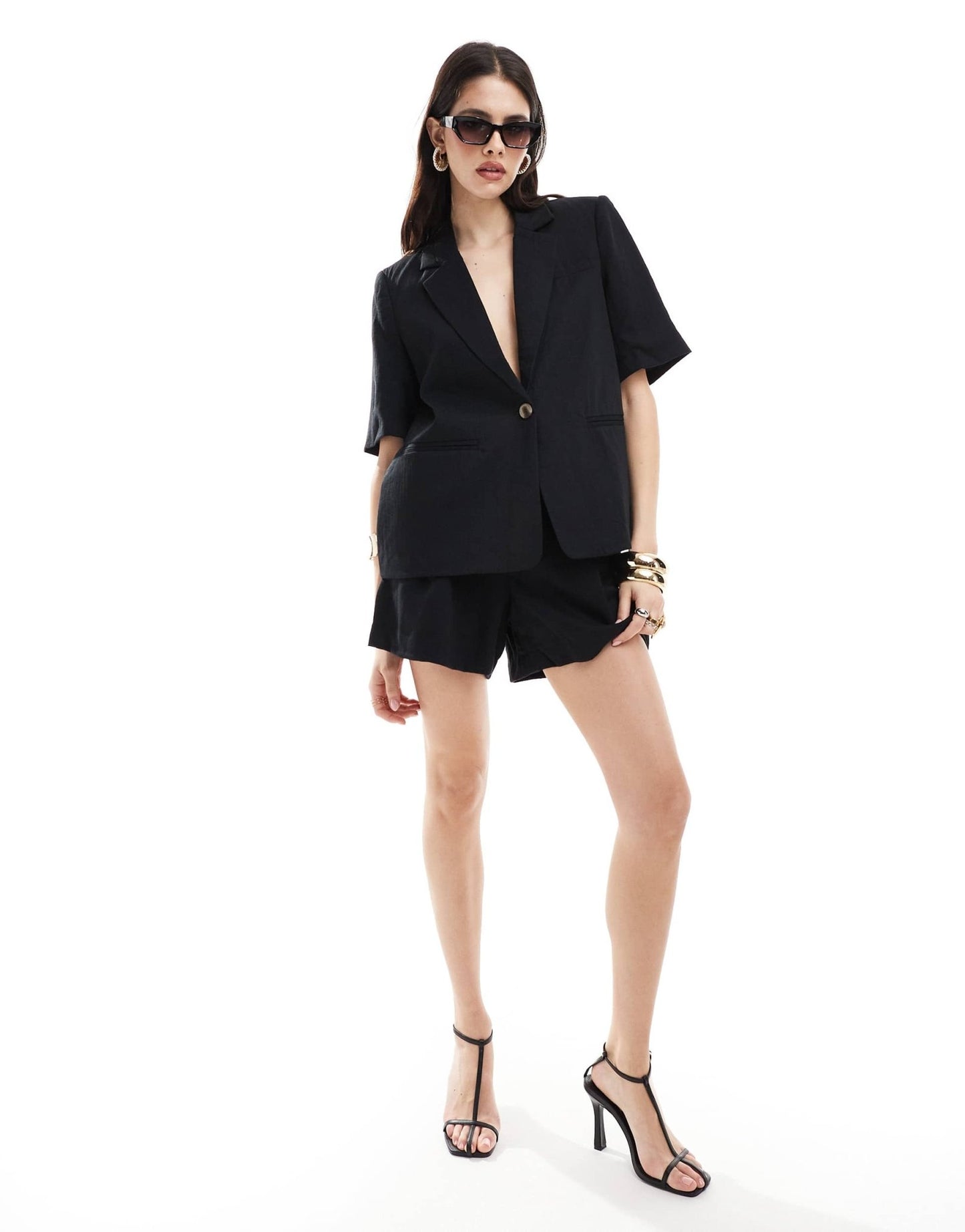 Vila linen look pleat front short co - ord in black - ASOS Sample Sale EU Store