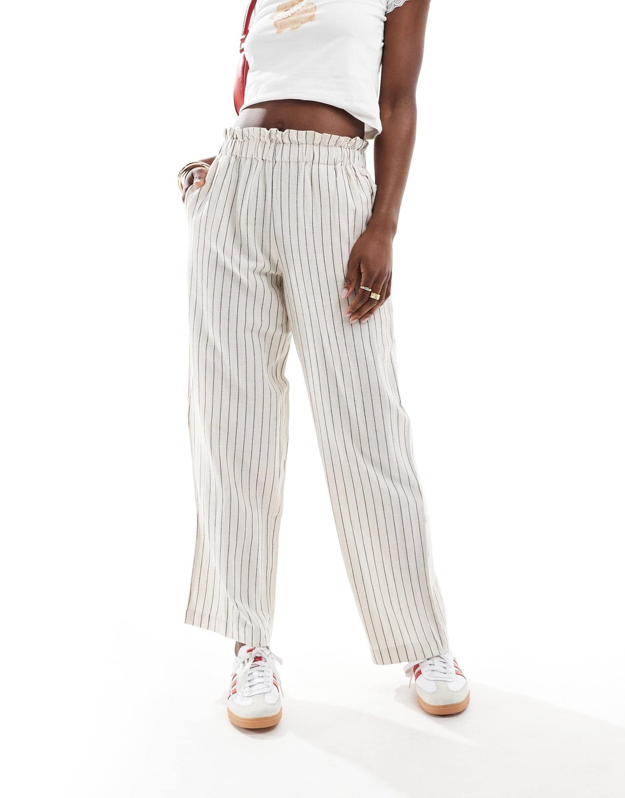 Vila linen touch pinstripe wide leg trousers in cream - ASOS Sample Sale EU Store
