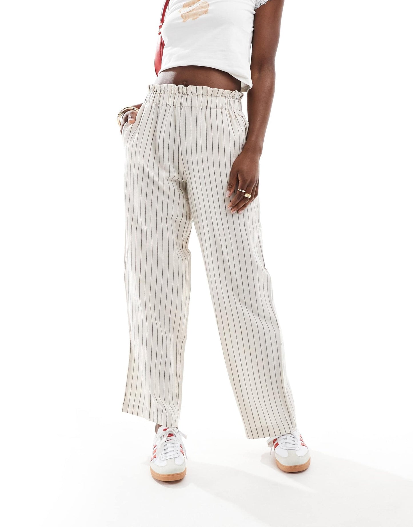 Vila linen touch pinstripe wide leg trousers in cream - ASOS Sample Sale EU Store