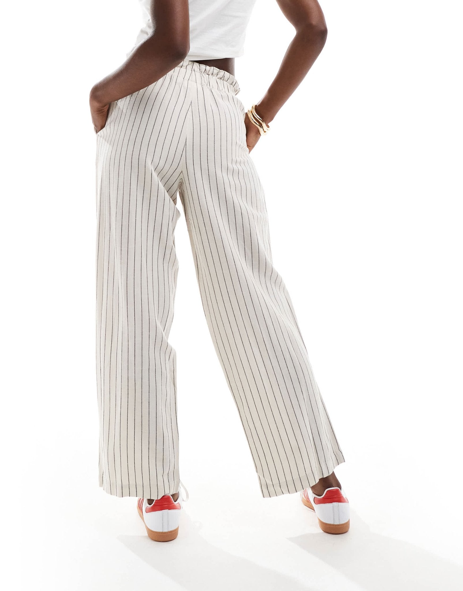 Vila linen touch pinstripe wide leg trousers in cream - ASOS Sample Sale EU Store