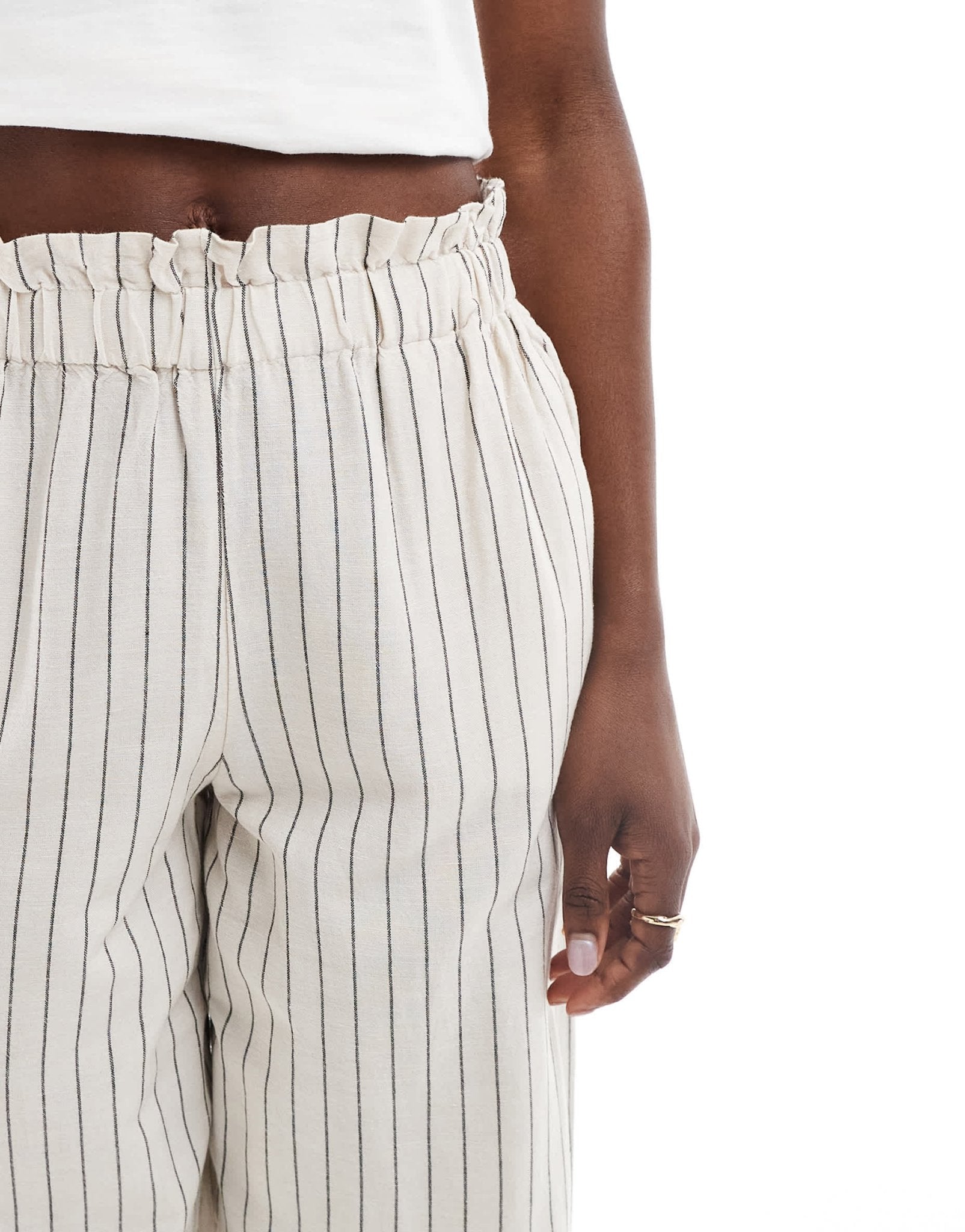 Vila linen touch pinstripe wide leg trousers in cream - ASOS Sample Sale EU Store