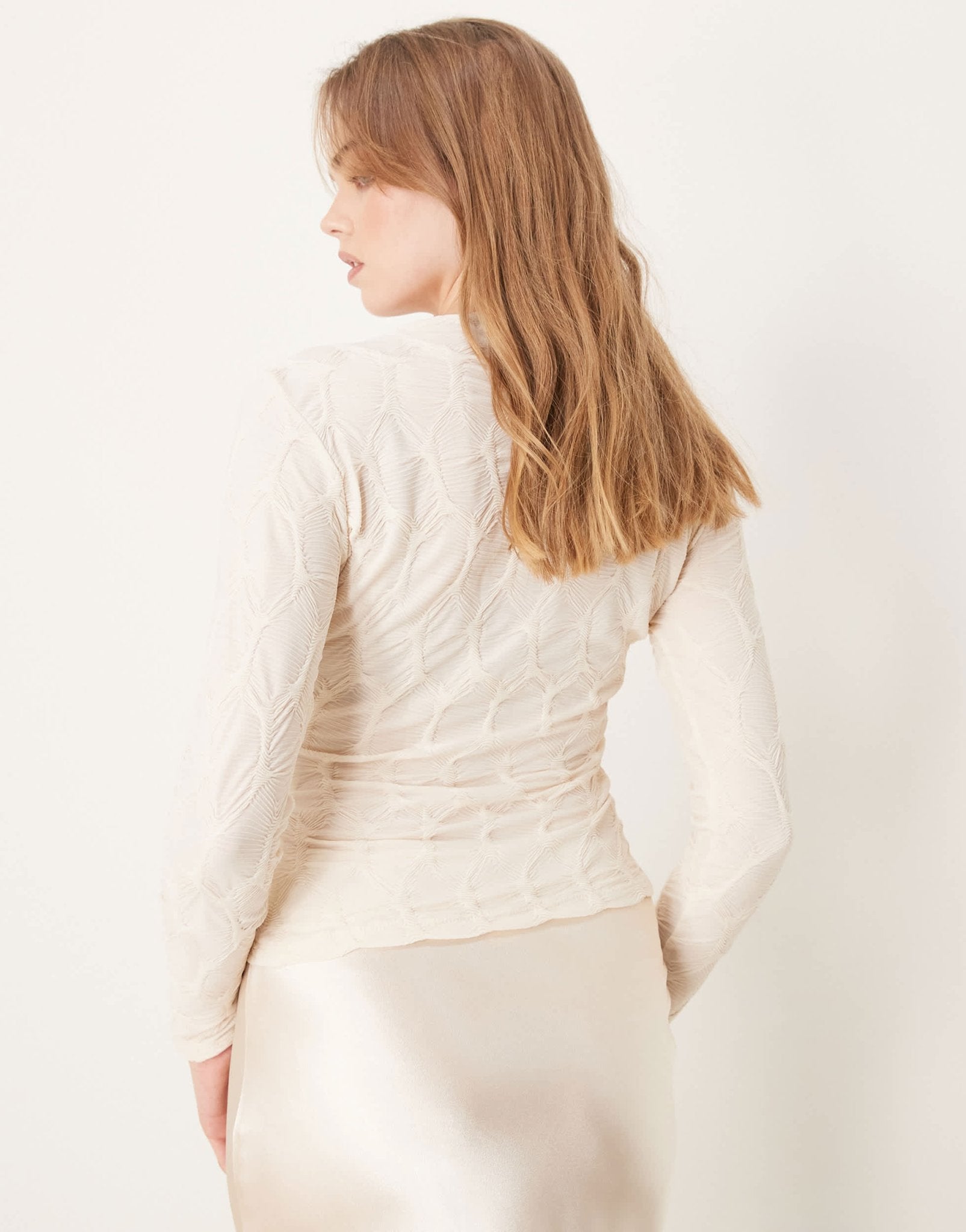 Vila long sleeve high neck textured top in birch cream - ASOS Sample Sale EU Store