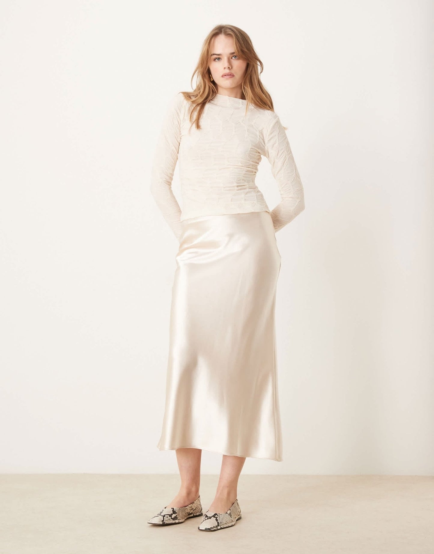 Vila long sleeve high neck textured top in birch cream - ASOS Sample Sale EU Store