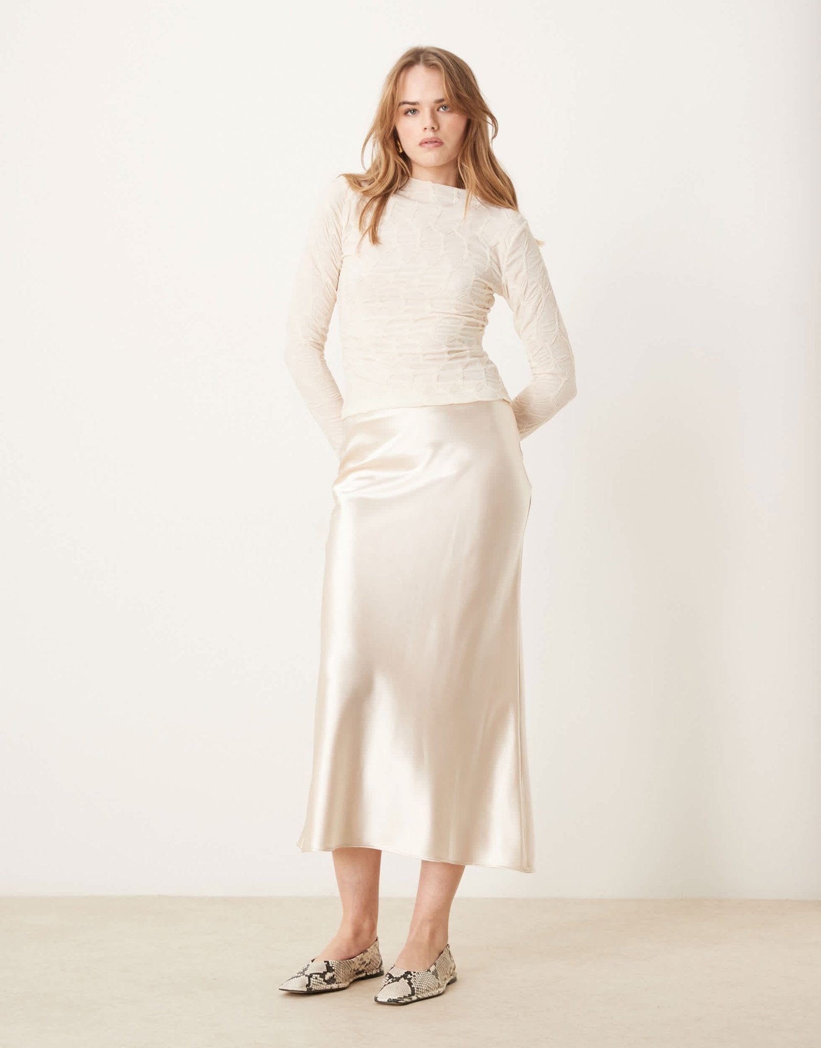 Vila long sleeve high neck textured top in birch cream - ASOS Sample Sale EU Store