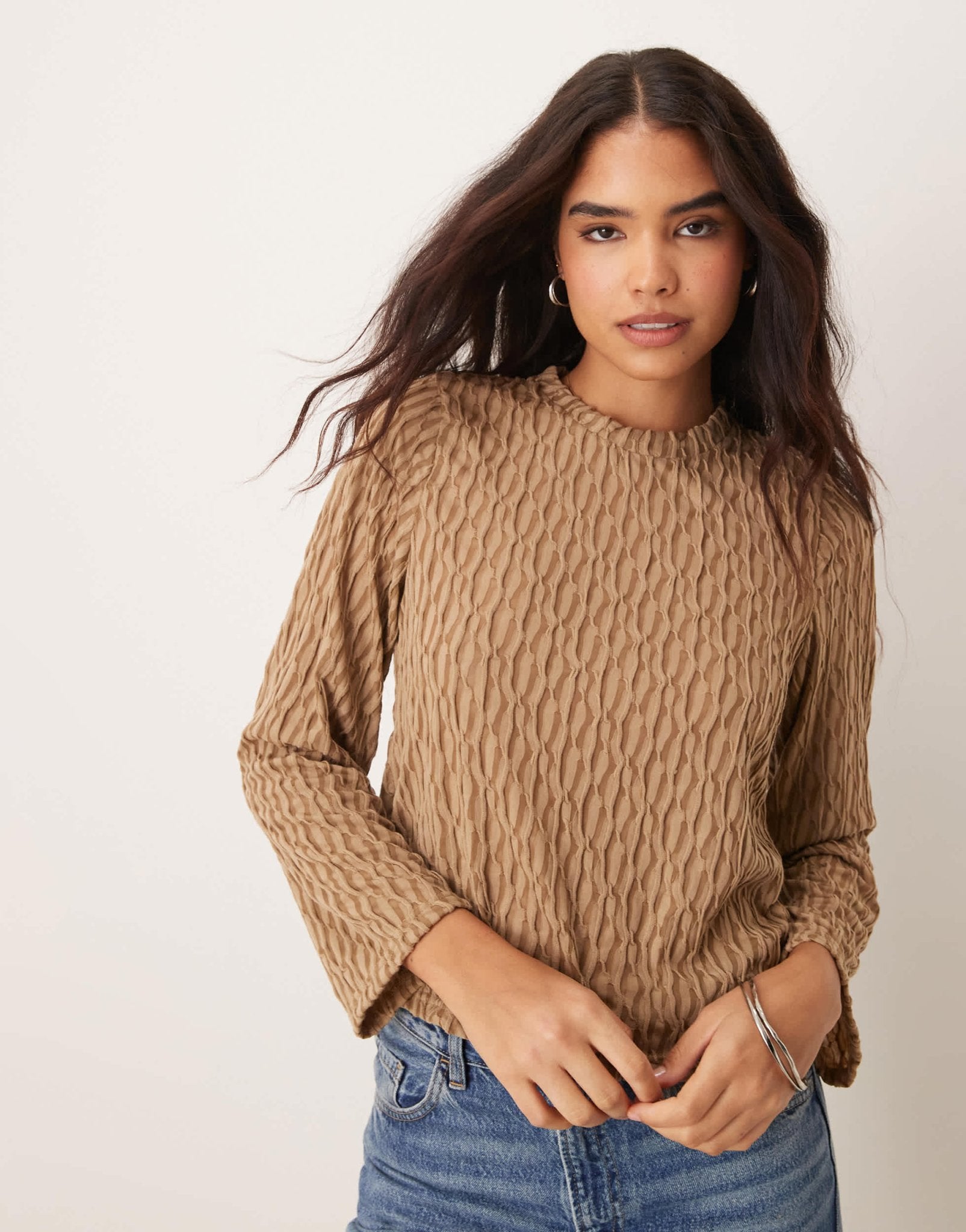 Vila long sleeve textured top in gold yellow - ASOS Sample Sale EU Store