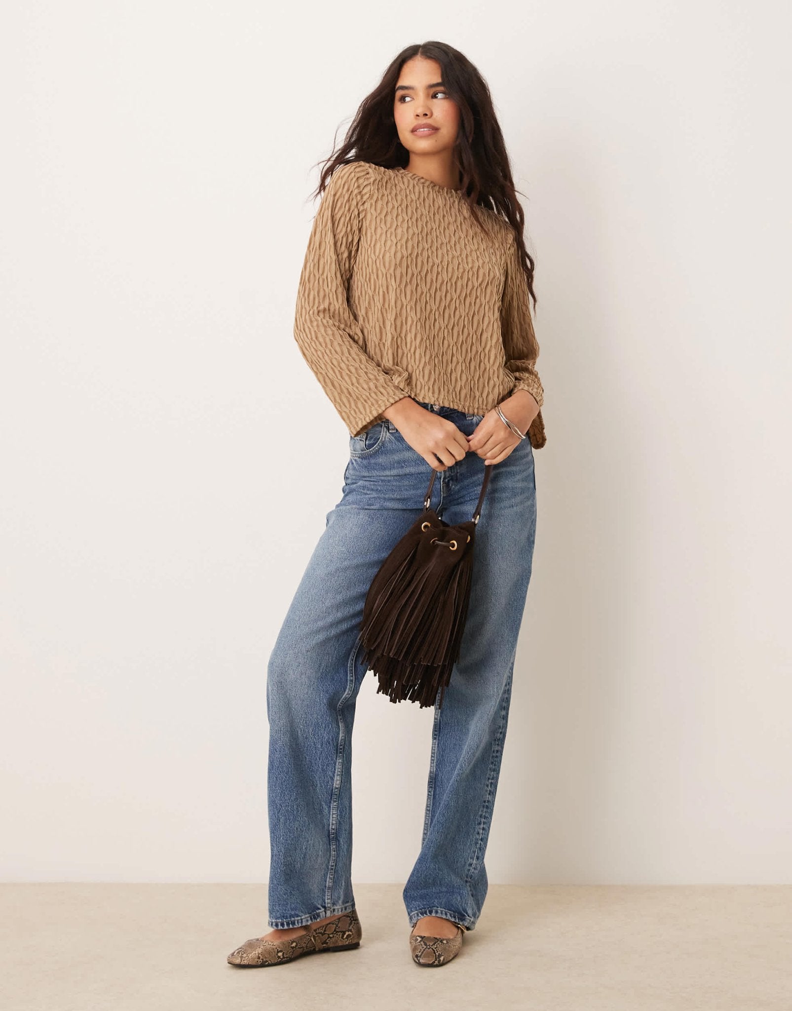 Vila long sleeve textured top in gold yellow - ASOS Sample Sale EU Store