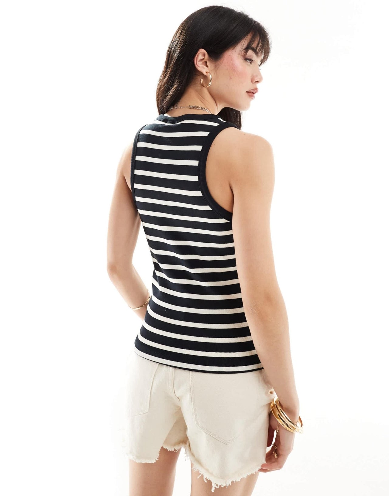 Vila Premium racer neck vest top in black stripe - ASOS Sample Sale EU Store