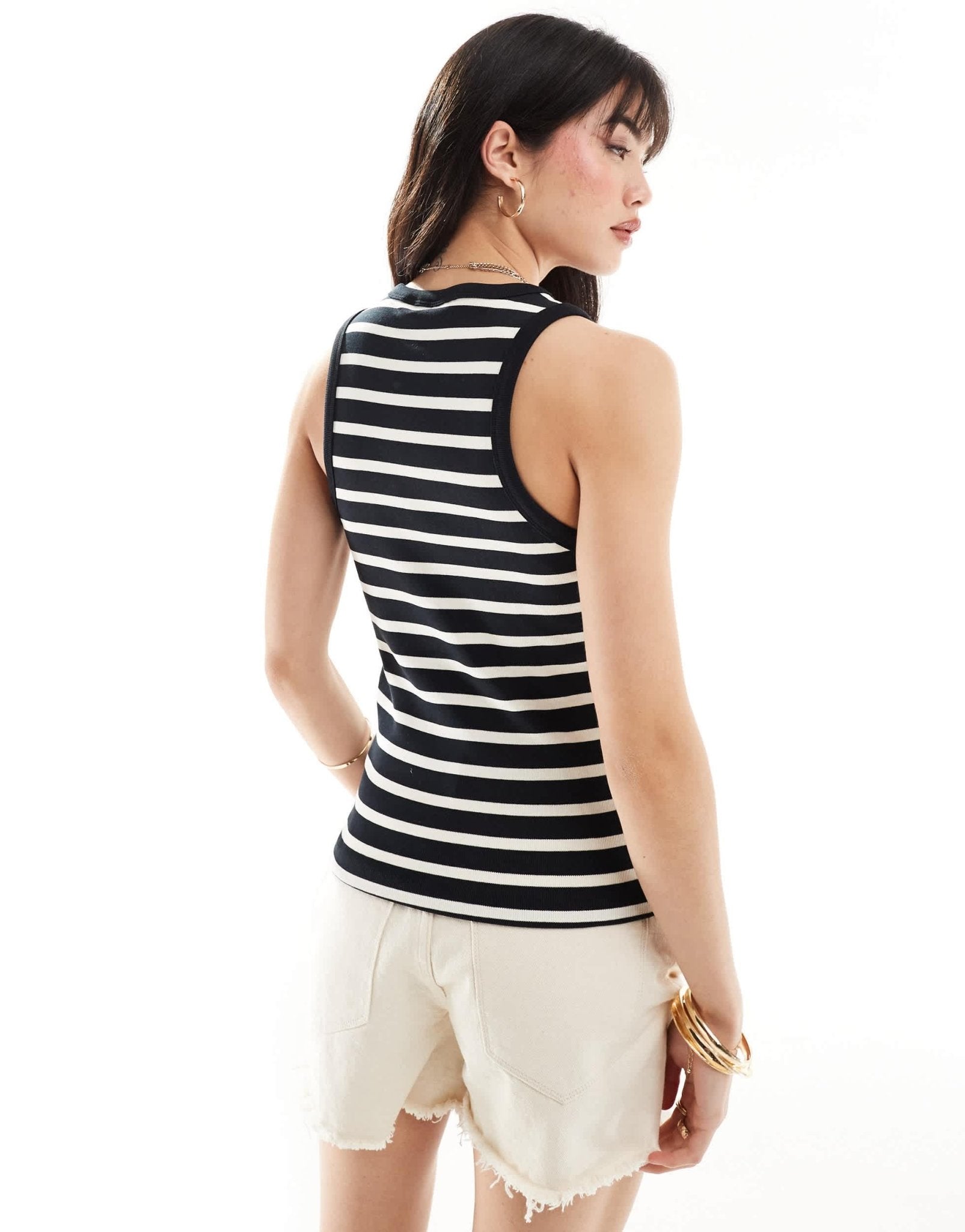 Vila Premium racer neck vest top in black stripe - ASOS Sample Sale EU Store