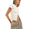 Vila short sleeve lettuce edge t-shirt with popper front in white