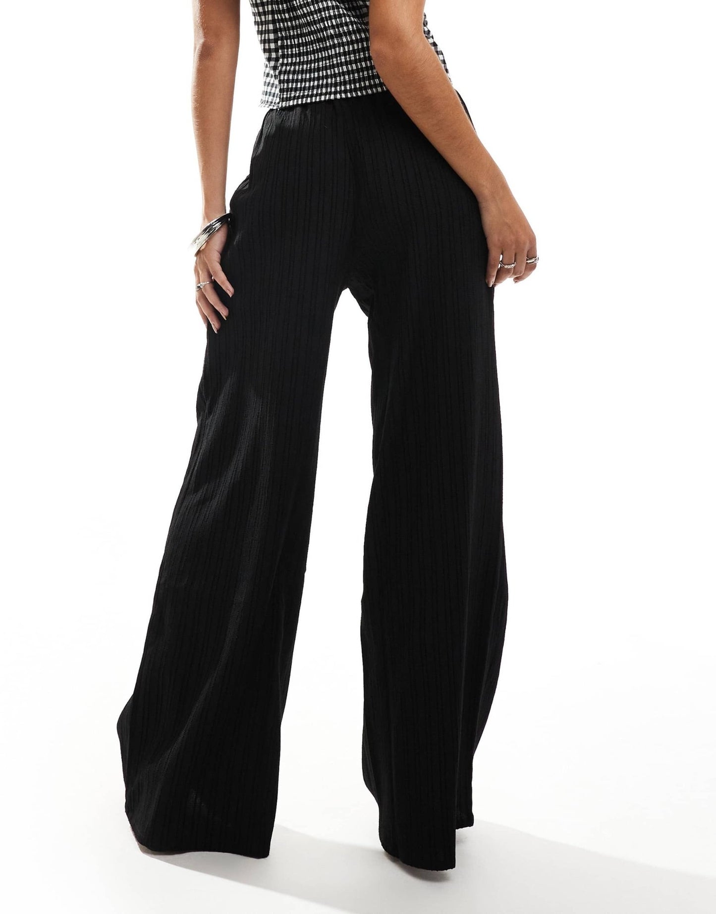 Vila textured wide leg tie waist trousers in black - ASOS Sample Sale EU Store