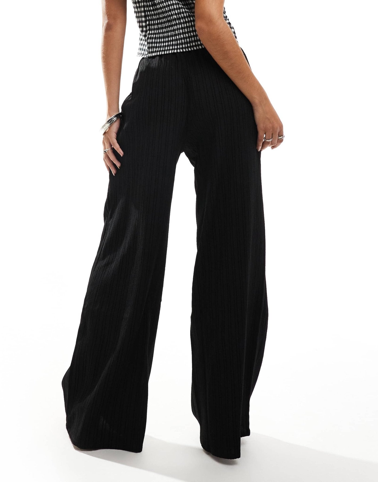 Vila textured wide leg tie waist trousers in black - ASOS Sample Sale EU Store