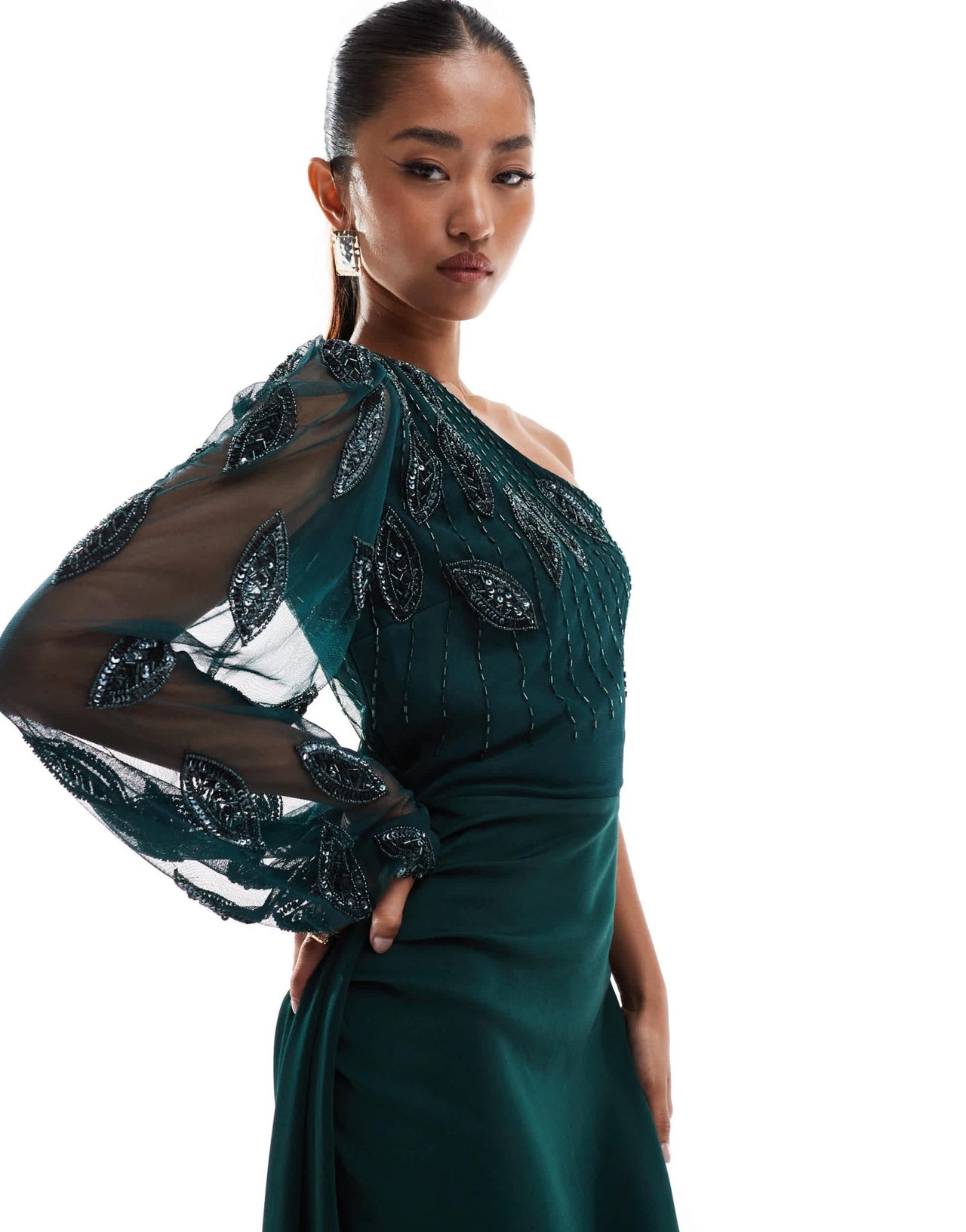 Virgos Lounge one shoulder maxi in green embellishment - ASOS Sample Sale EU Store