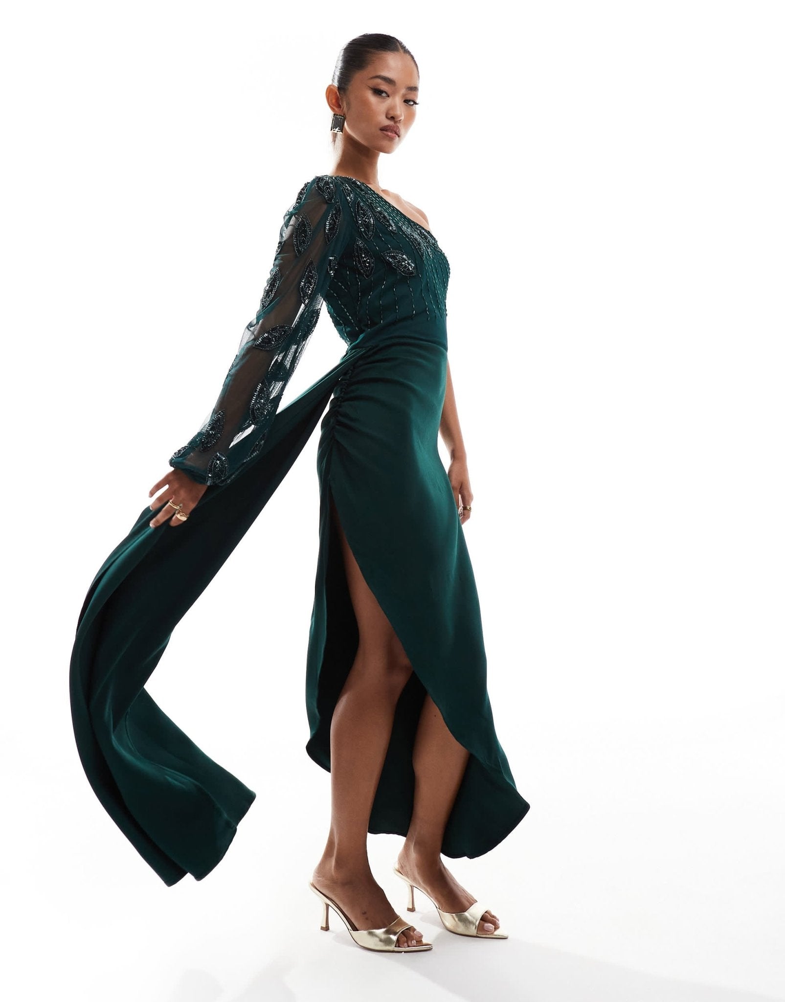 Virgos Lounge one shoulder maxi in green embellishment - ASOS Sample Sale EU Store