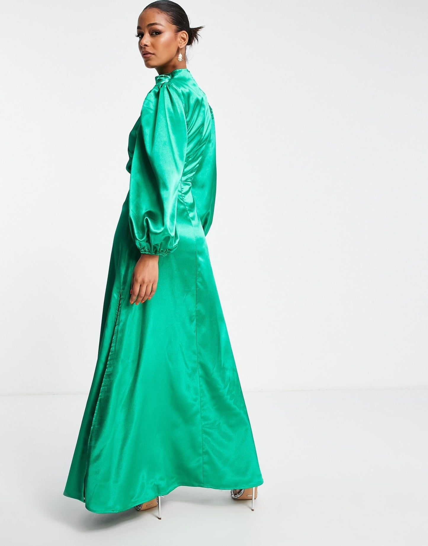 VL The Label longe sleeve satin maxi dress in bright green - ASOS Sample Sale EU Store