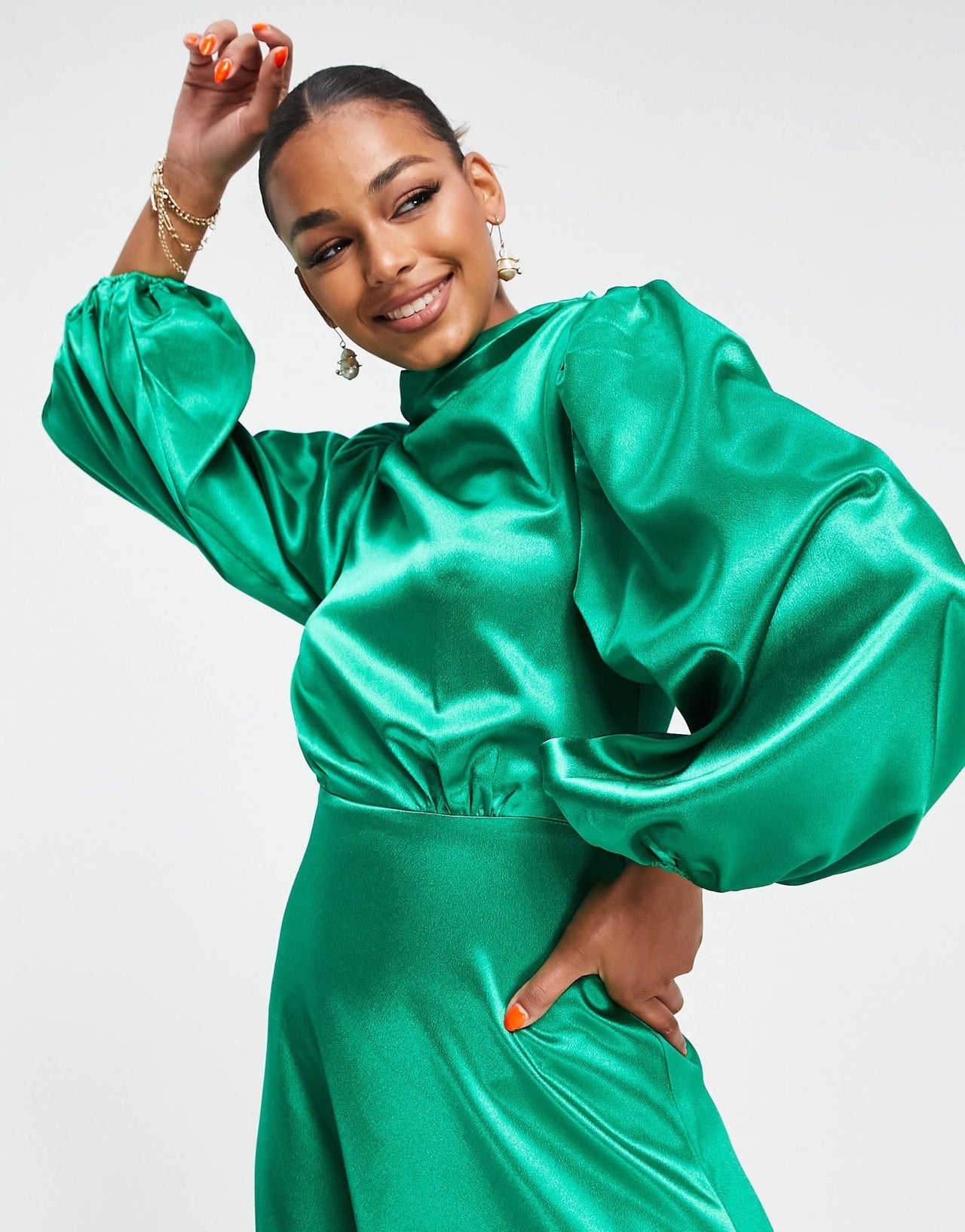 VL The Label longe sleeve satin maxi dress in bright green - ASOS Sample Sale EU Store