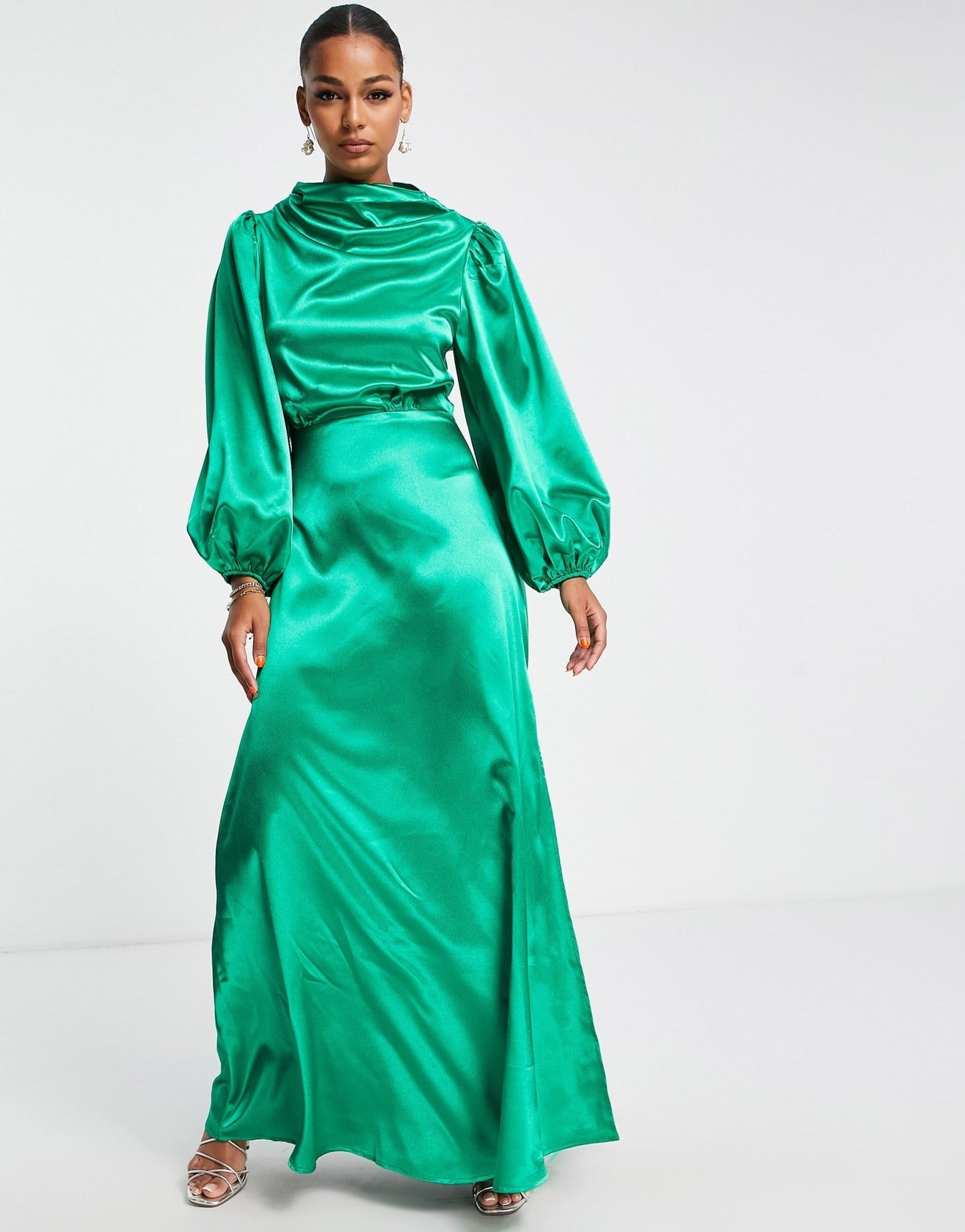 VL The Label longe sleeve satin maxi dress in bright green - ASOS Sample Sale EU Store