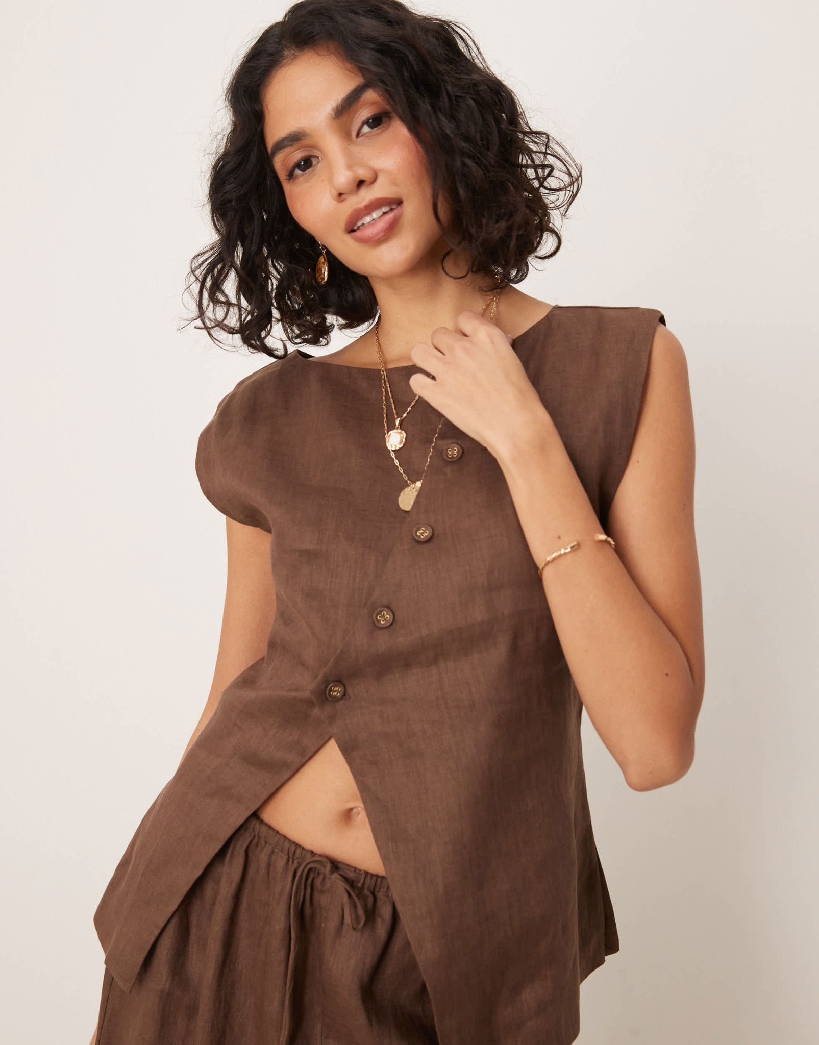 VRG GRL aria linen vest in chocolate brown co - ord - ASOS Sample Sale EU Store