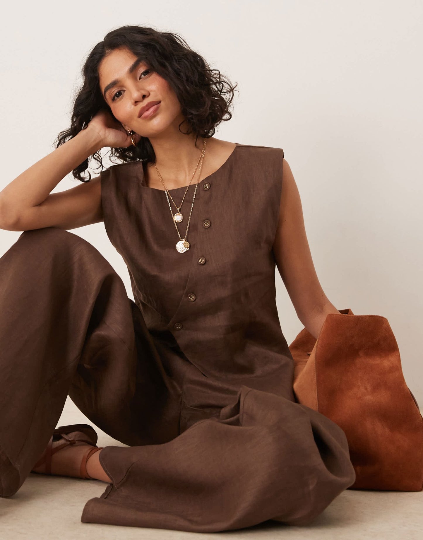 VRG GRL aria linen vest in chocolate brown co - ord - ASOS Sample Sale EU Store