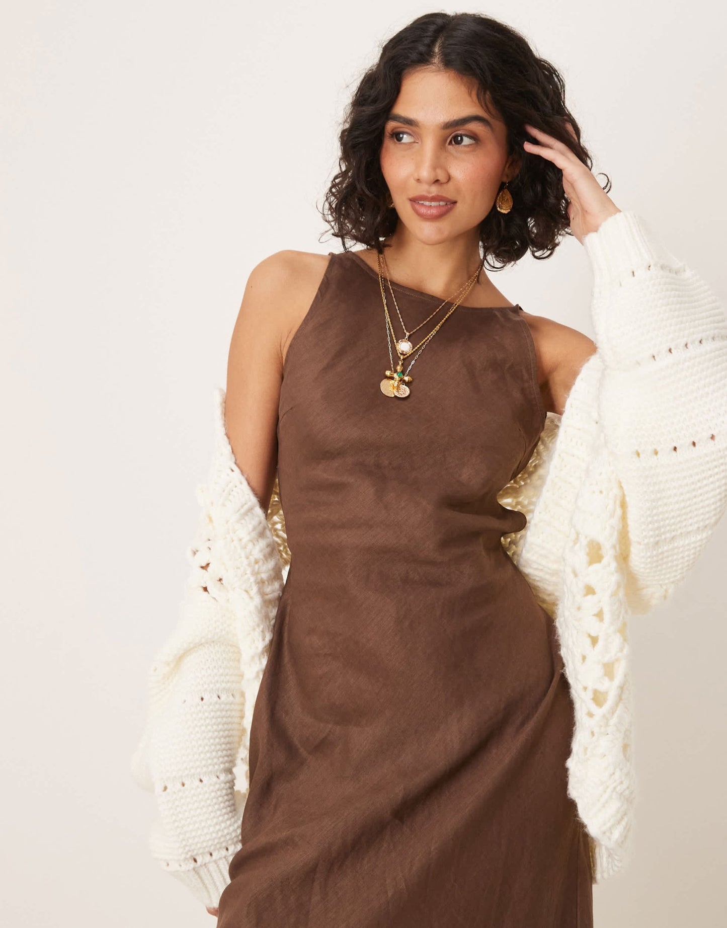 VRG GRL opal sleeveless linen maxi dress in brown - ASOS Sample Sale EU Store