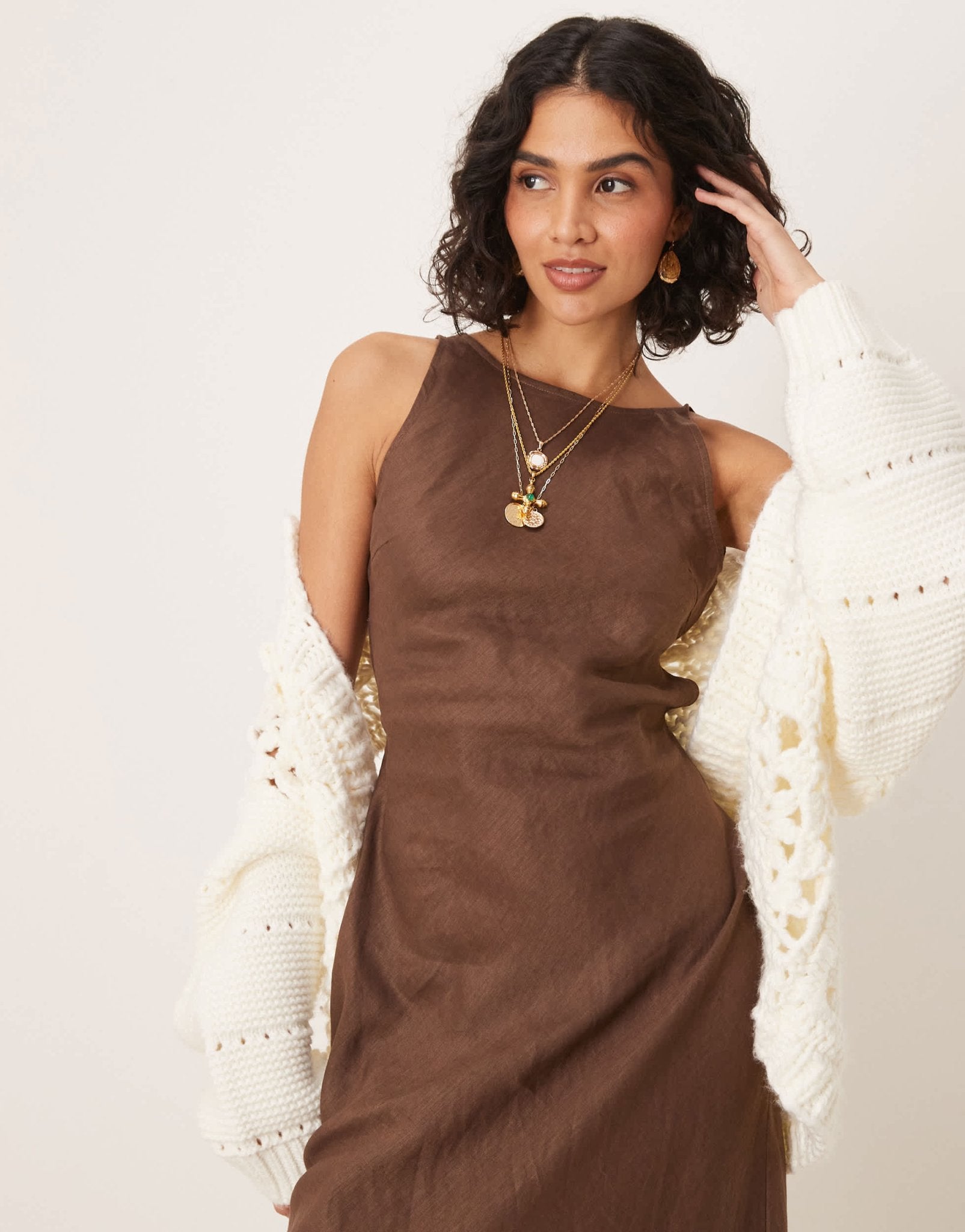 VRG GRL opal sleeveless linen maxi dress in brown - ASOS Sample Sale EU Store
