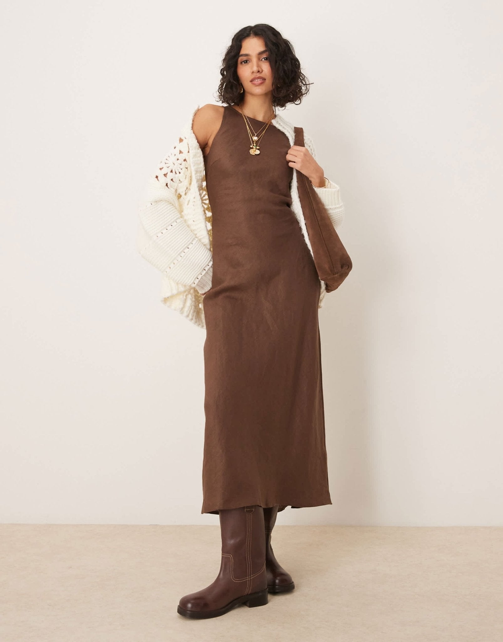 VRG GRL opal sleeveless linen maxi dress in brown - ASOS Sample Sale EU Store