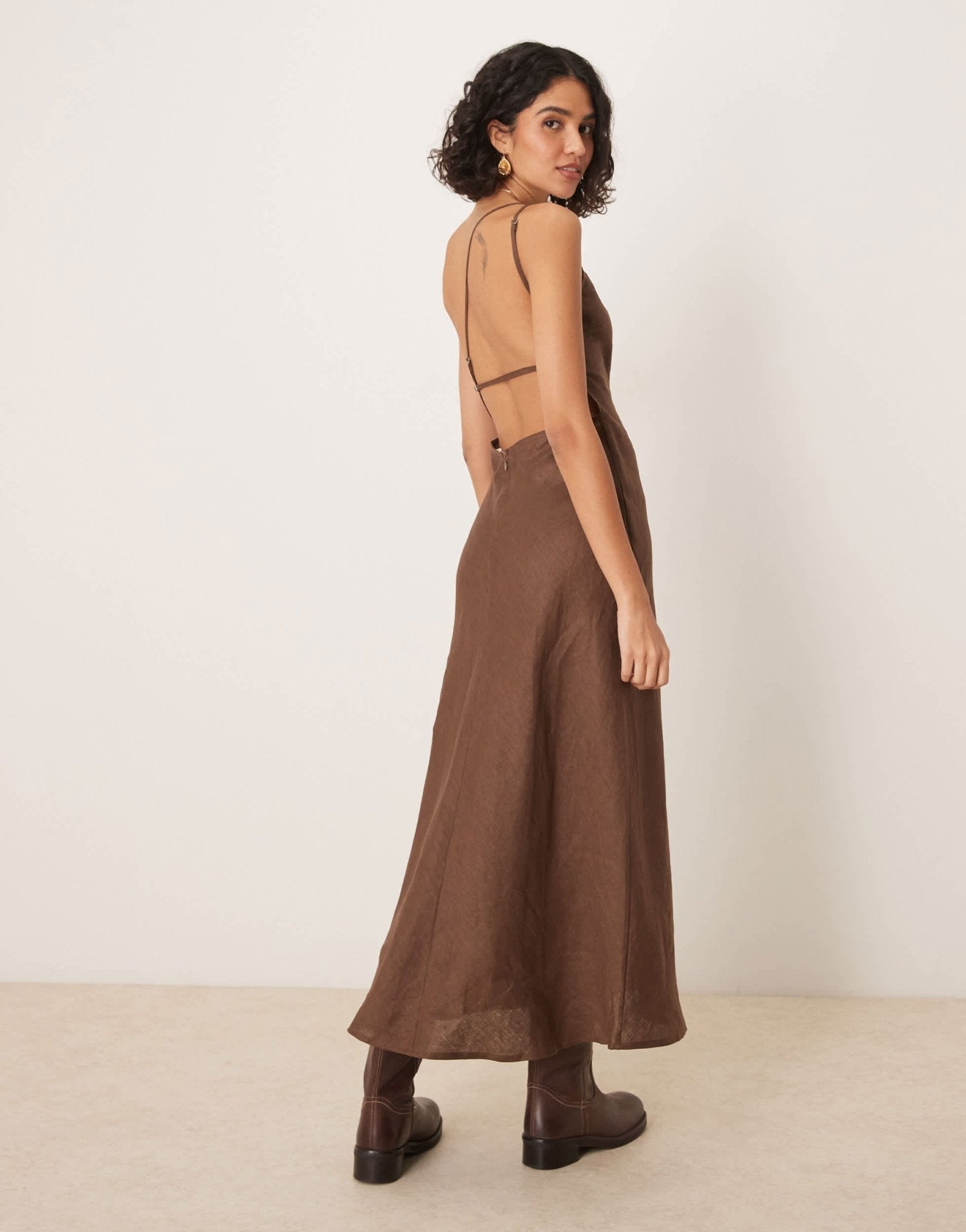VRG GRL opal sleeveless linen maxi dress in brown - ASOS Sample Sale EU Store