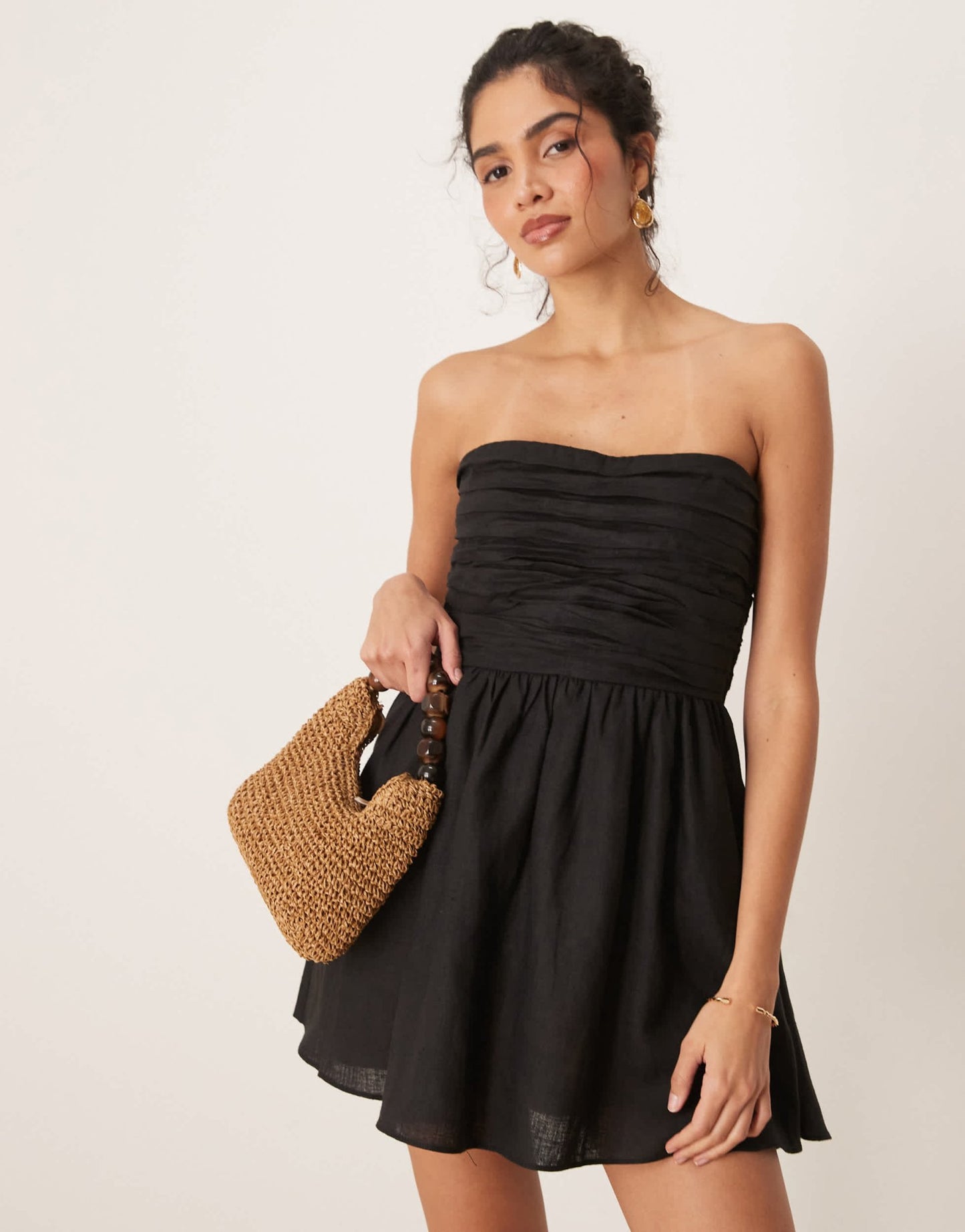 VRG GRL saint malo tube linen mini dress in black - ASOS Sample Sale EU Store