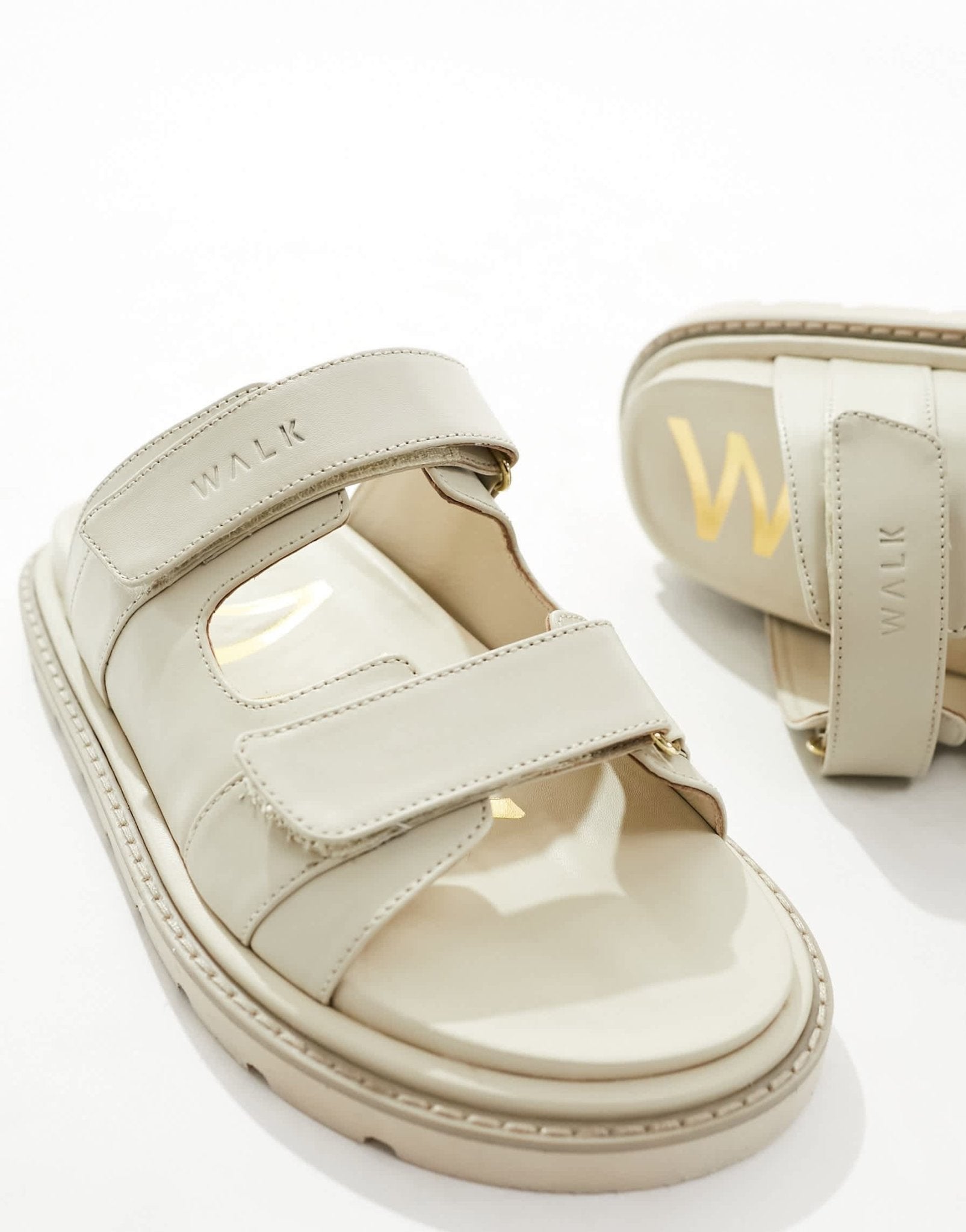 Walk London Budapest Double Strap Sandals In Off White Leather - ASOS Sample Sale EU Store