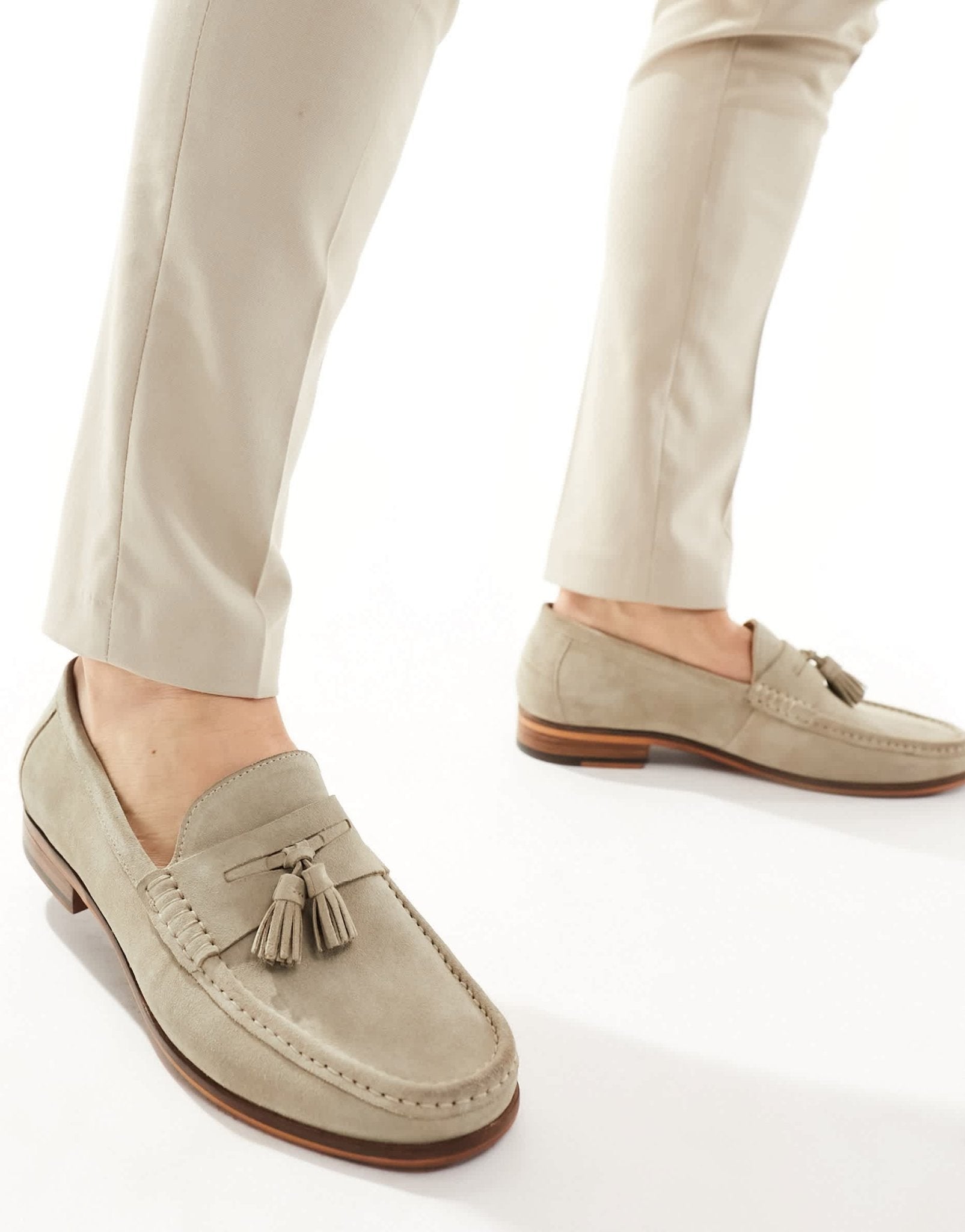 Walk London Tino Tassel Loafers In Stone Suede - ASOS Sample Sale EU Store