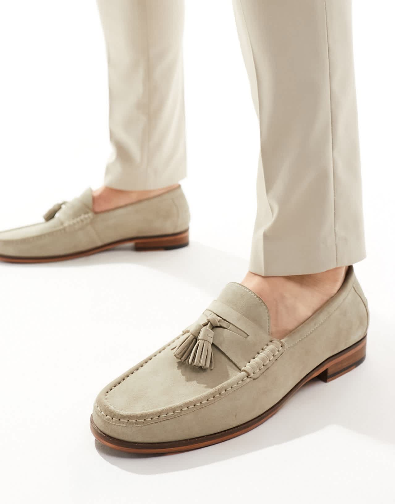 Walk London Tino Tassel Loafers In Stone Suede - ASOS Sample Sale EU Store