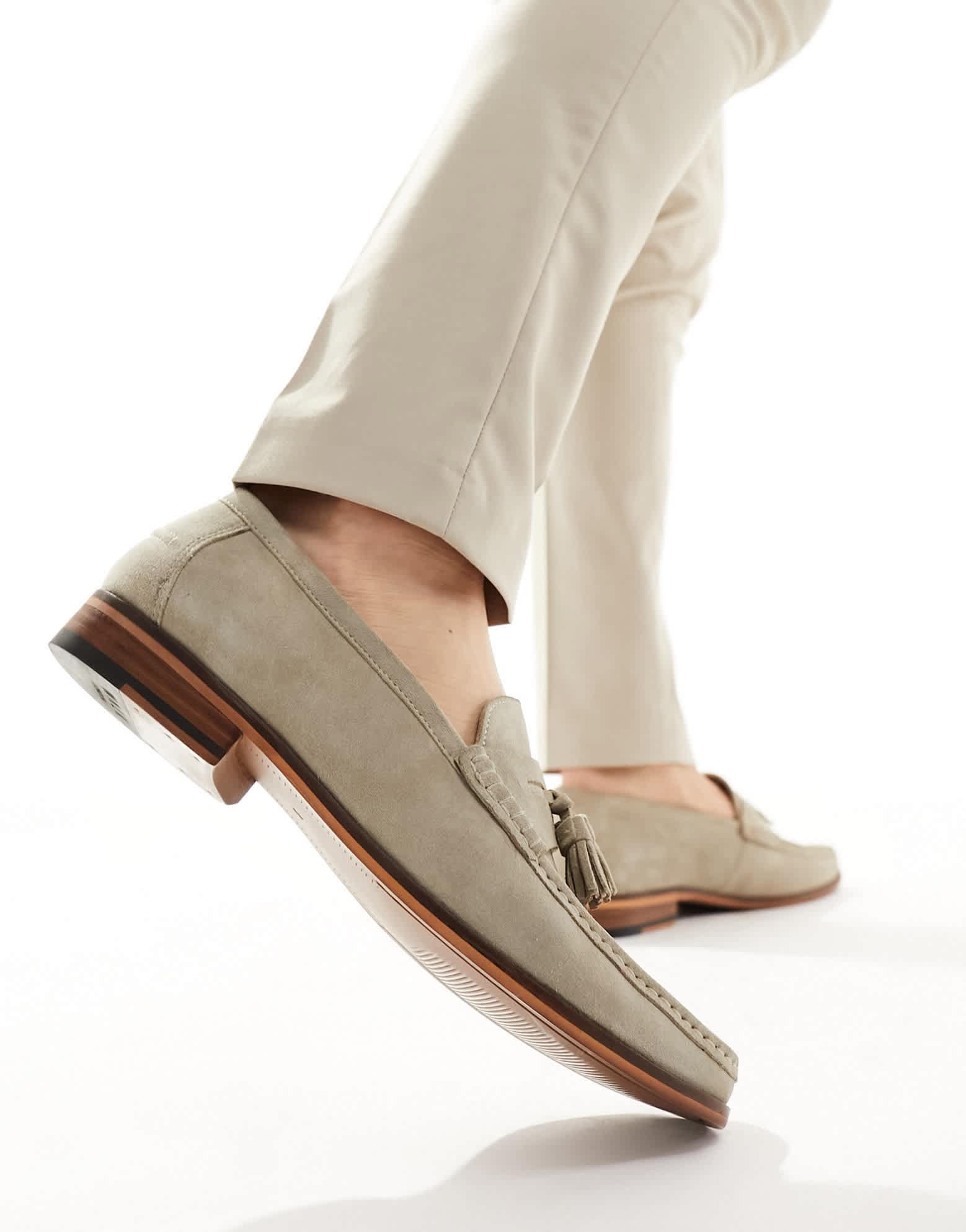Walk London Tino Tassel Loafers In Stone Suede - ASOS Sample Sale EU Store