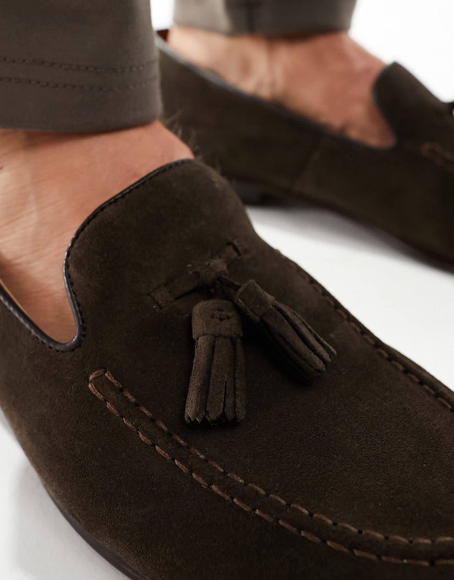 Walk London Trent Tassel Loafers In Brown Suede - ASOS Sample Sale EU Store