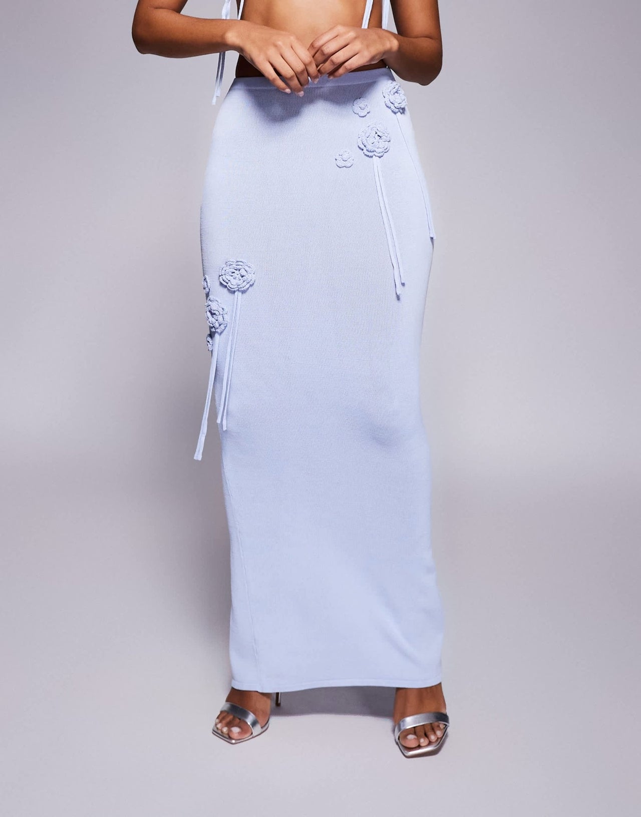 Wanderdoll Delilah knitted corsage detail maxi skirt co - ord in baby blue - ASOS Sample Sale EU Store