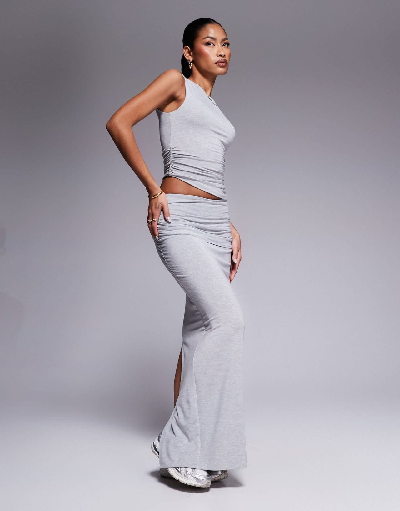 Wanderdoll Emma premium jersey sleeveless ruched top co - ord in grey marl - ASOS Sample Sale EU Store