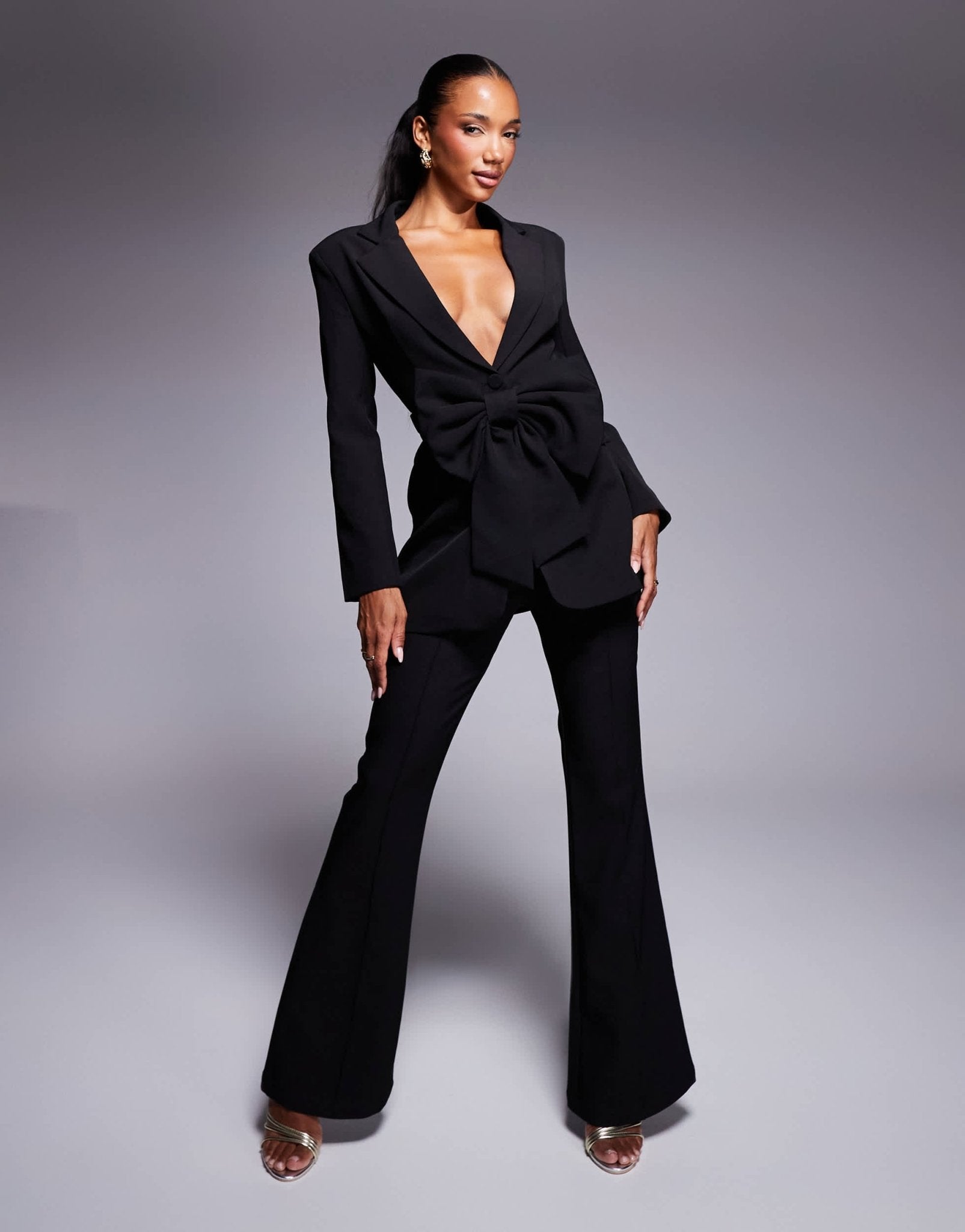 Wanderdoll Evangeline tailored oversized bow detail blazer co - ord in black - ASOS Sample Sale EU Store