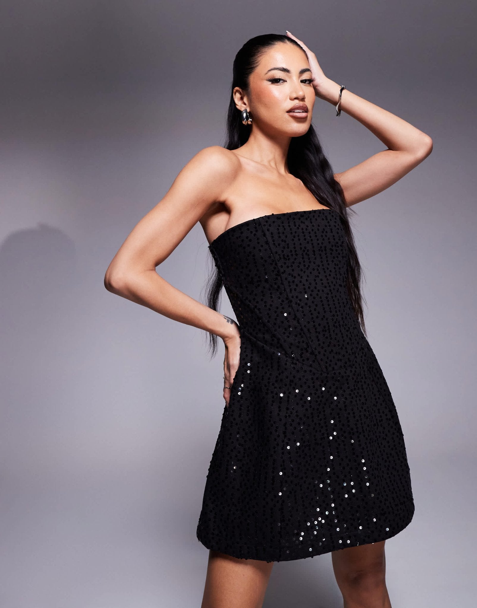 Wanderdoll Maya sequin bandeau corset mini dress in black - ASOS Sample Sale EU Store